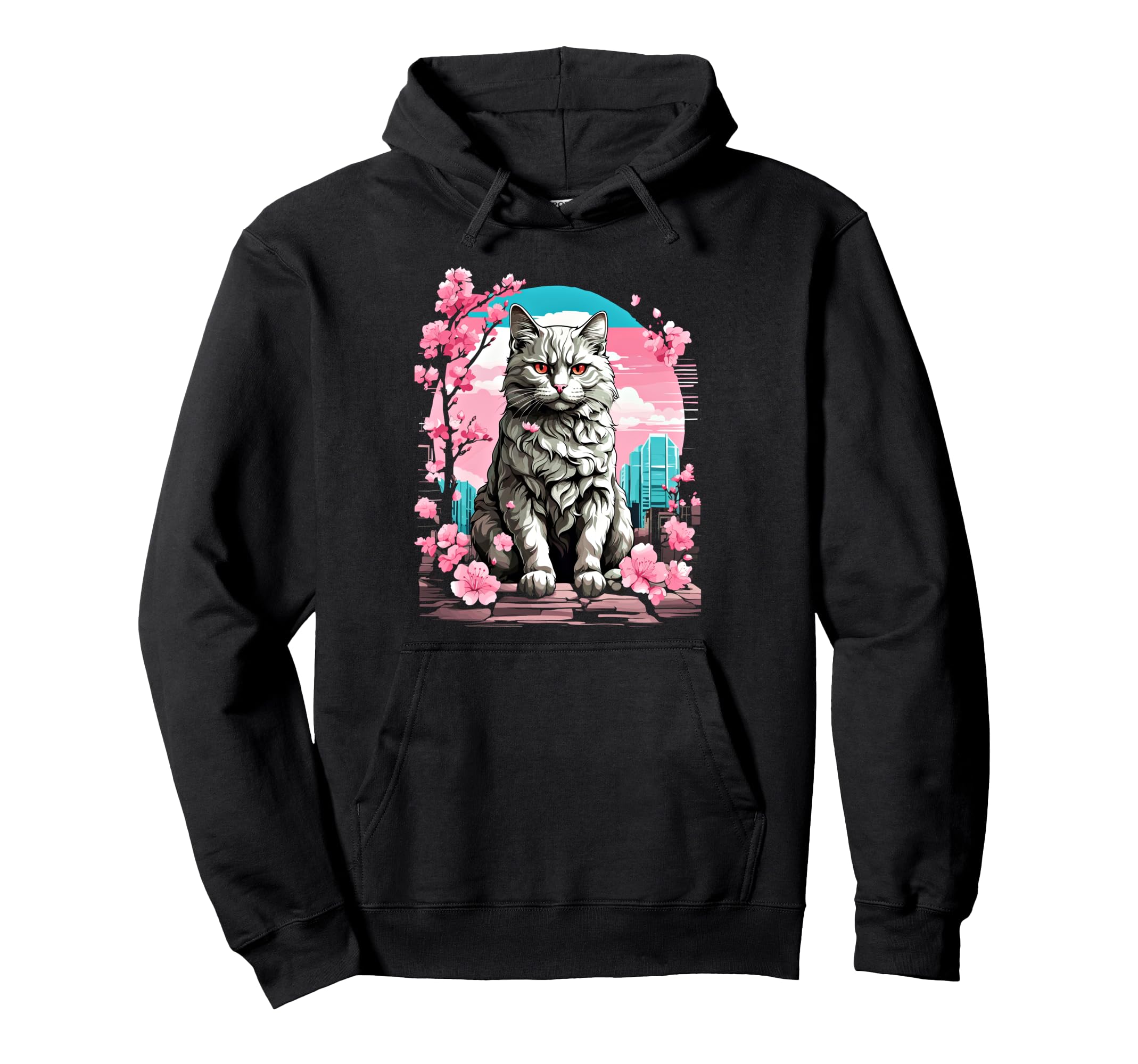 Anime Cat Japanese Vaporwave Hoodie - Fun Novelty Design Men Women - T-Shirt, Sweatshirt, Hoodie