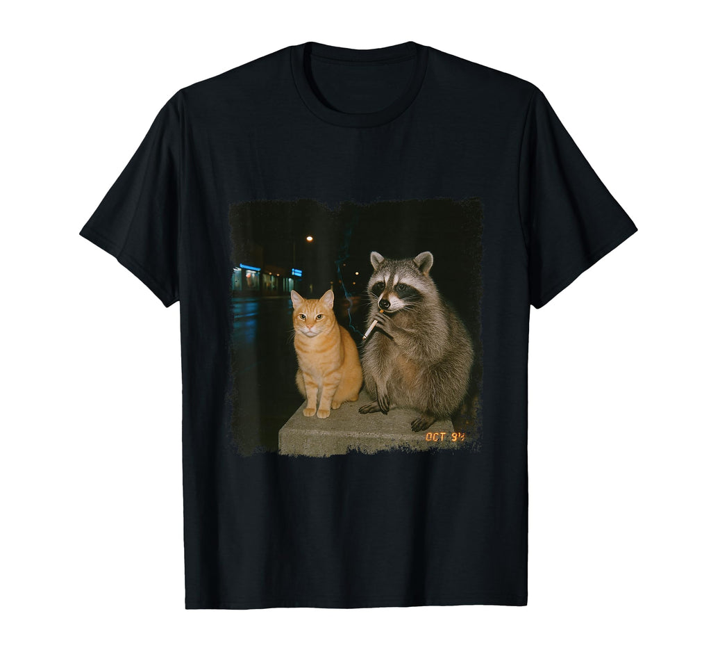 Raccoon Cat Smoking Aesthetic Night T-Shirt - Minimalist Print Unisex - T-Shirt, Sweatshirt, Hoodie