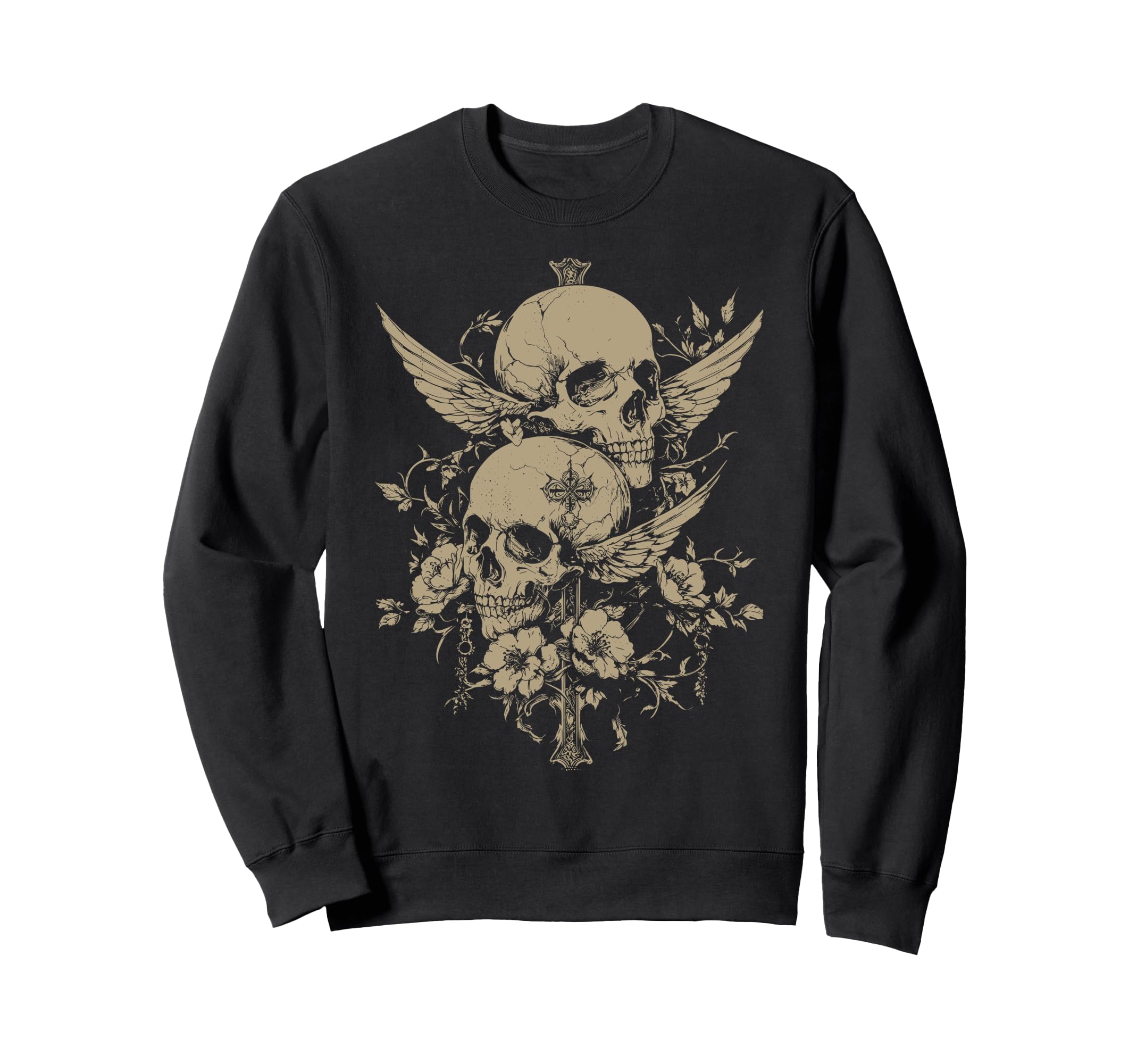 Skull Cross Y2K Grunge Aesthetic Alt Sweatshirt - Unique Graphic Unisex - T-Shirt, Sweatshirt, Hoodie