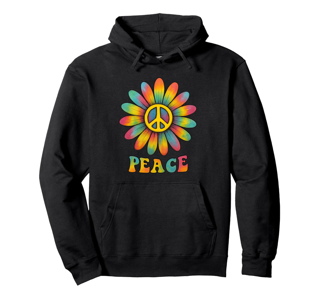 Peace Flower Colorful Groovy Hippie Hoodie - Aesthetic Graphic Unisex - T-Shirt, Sweatshirt, Hoodie