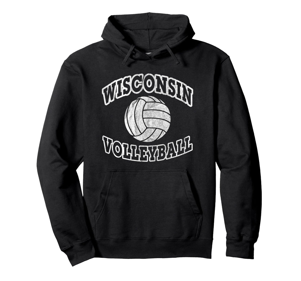 Wisconsin Volleyball Distressed Hoodie - Unique Graphic for Adults - T-Shirt, Sweatshirt, Hoodie