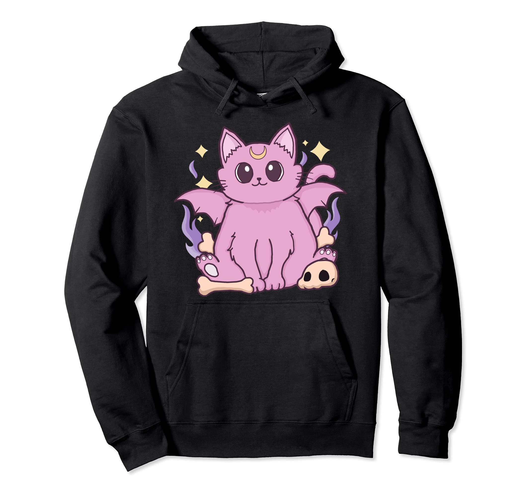 Kawaii Pastel Goth Cat Kawaii Anime Hoodie - Minimalist Print for Adults - T-Shirt, Sweatshirt, Hoodie