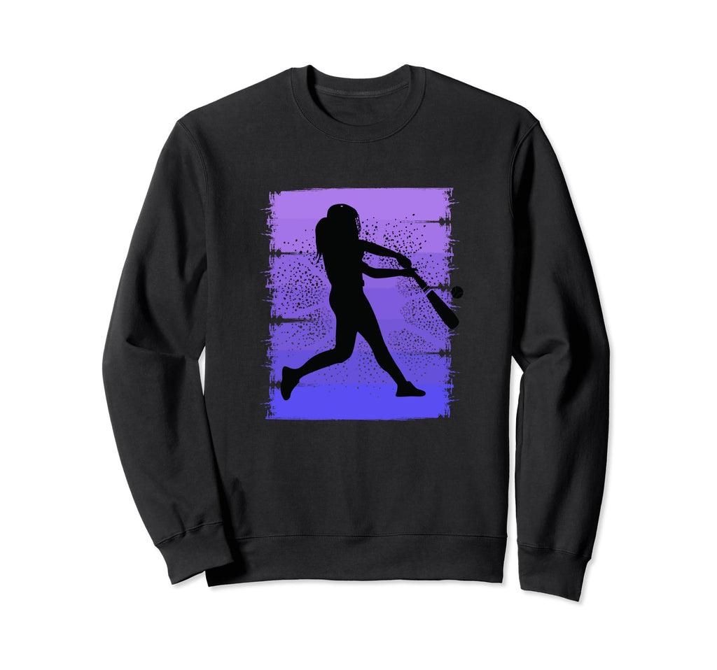 Purple Softball Baseball Distressed Sweatshirt - Custom Art Print Men Women - T-Shirt, Sweatshirt, Hoodie