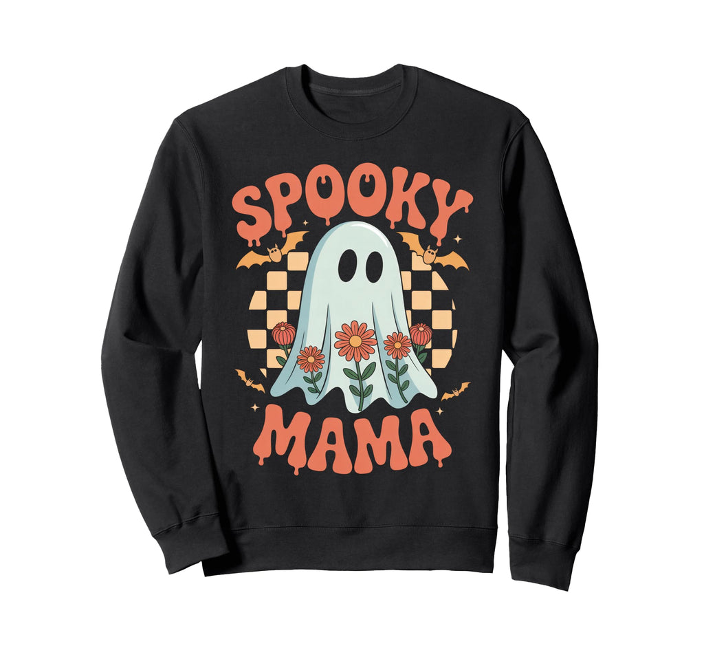 Spooky Mama Boho Ghost Halloween Sweatshirt - Minimalist Print Men Women - T-Shirt, Sweatshirt, Hoodie