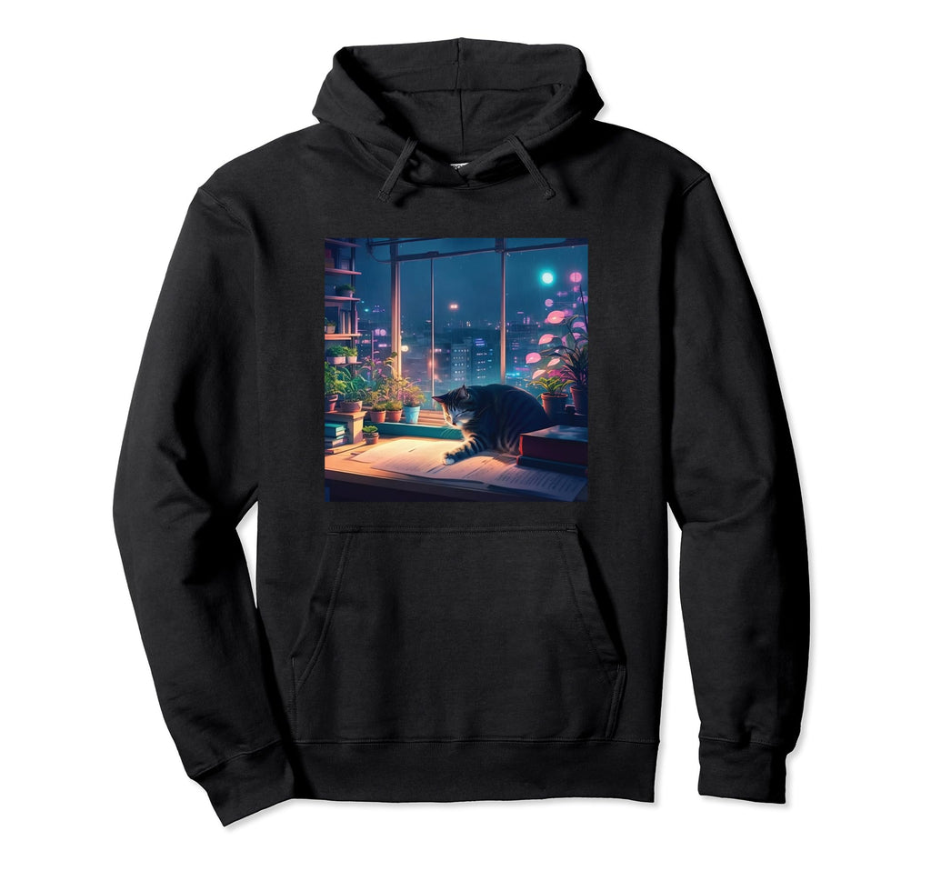 Lofi Cat Japanese Anime 90S Hoodie - Fun Novelty Design Men Women - T-Shirt, Sweatshirt, Hoodie