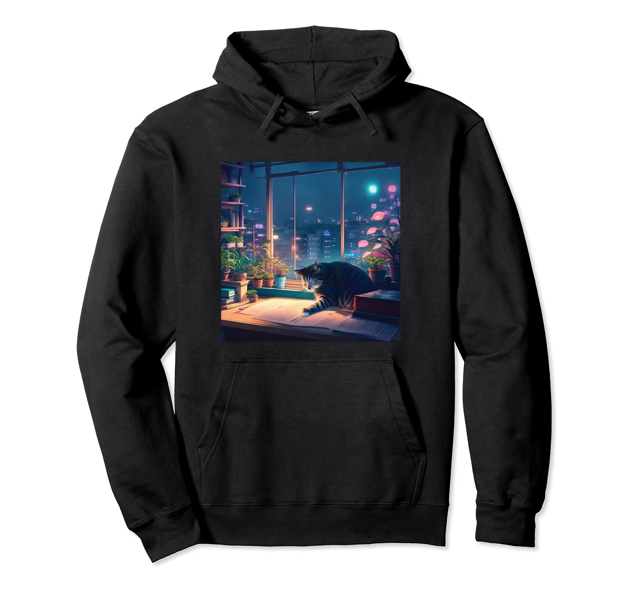 Lofi Cat Japanese Anime 90S Hoodie - Fun Novelty Design Men Women - T-Shirt, Sweatshirt, Hoodie
