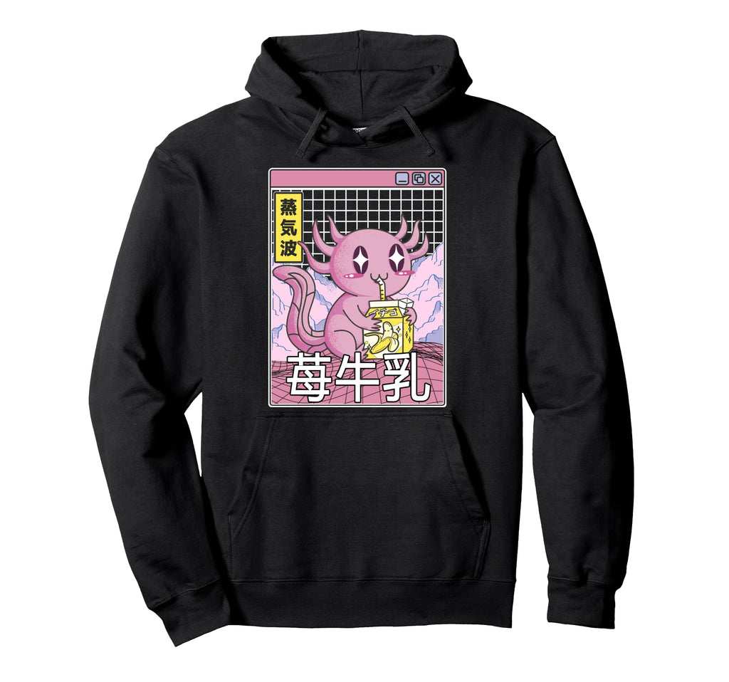 Axolotl Drinking Banana Milk Digital Hoodie - Aesthetic Graphic for Adults - T-Shirt, Sweatshirt, Hoodie