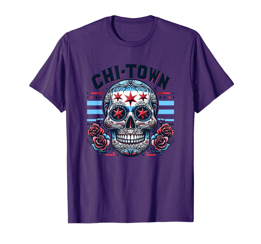 Chicago Flag Skull Goth Chi Town T-Shirt - Minimalist Print for Adults - T-Shirt, Sweatshirt, Hoodie