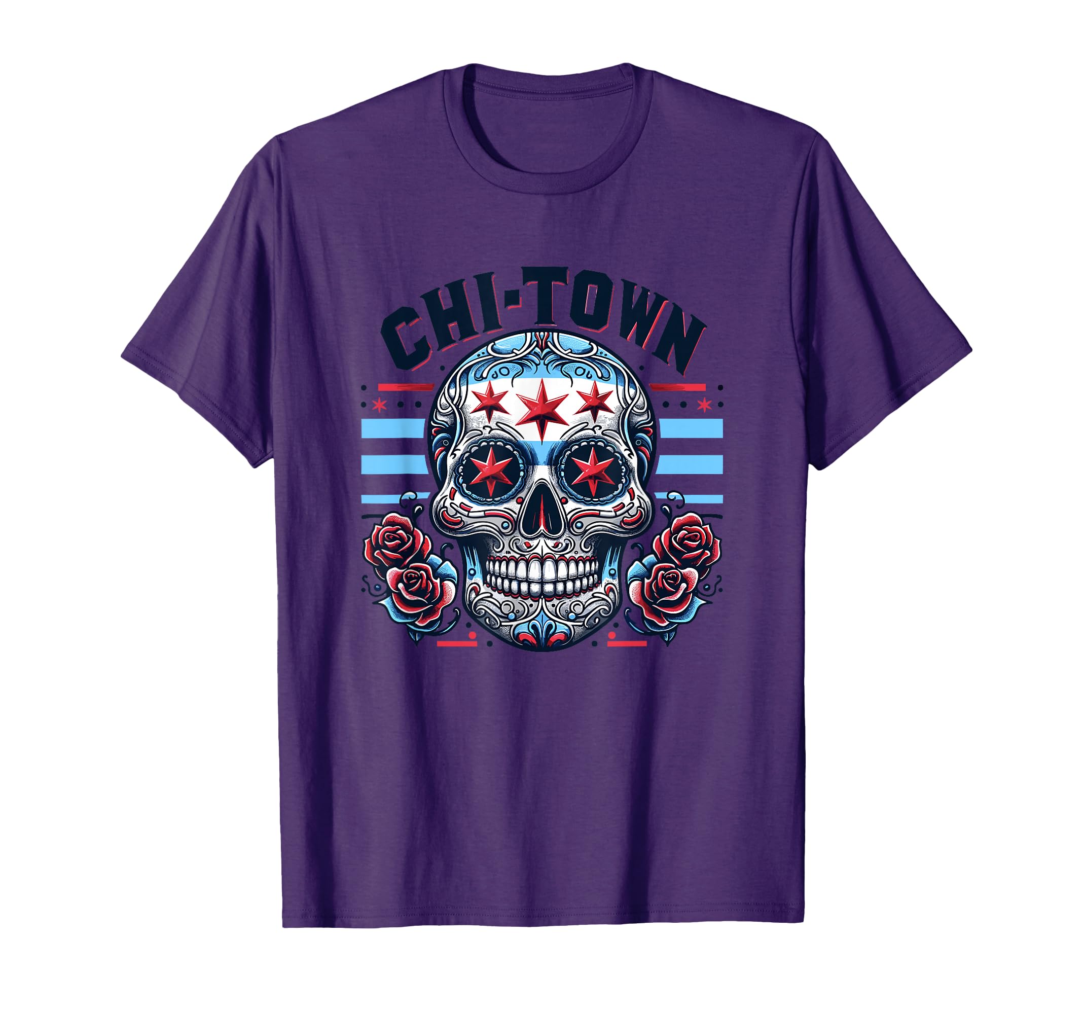 Chicago Flag Skull Goth Chi Town T-Shirt - Minimalist Print for Adults - T-Shirt, Sweatshirt, Hoodie