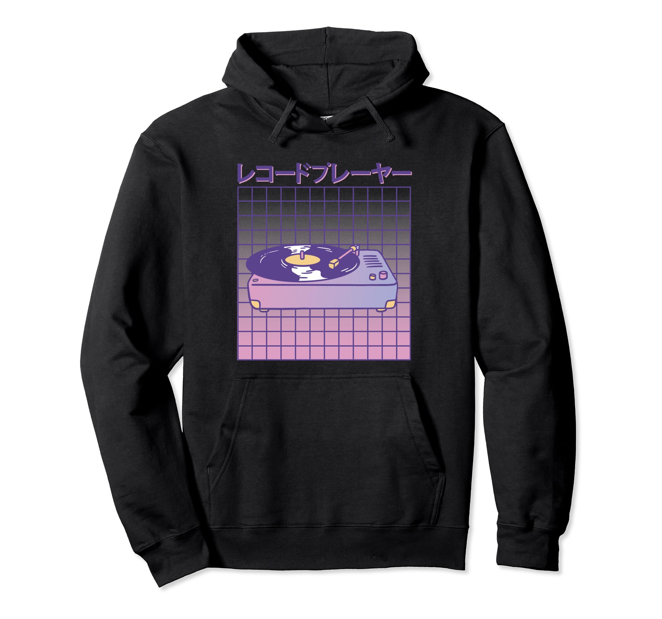 Vinyl Record Player Japanese Letters Hoodie - Graphic Print for Adults - T-Shirt, Sweatshirt, Hoodie