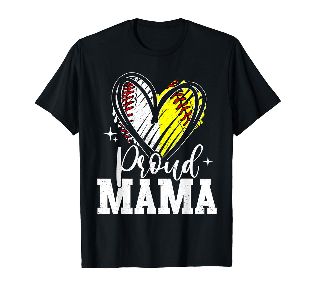 Proud Mama Baseball Softball Heart Mama T-Shirt - Trendy Graphic Unisex - T-Shirt, Sweatshirt, Hoodie