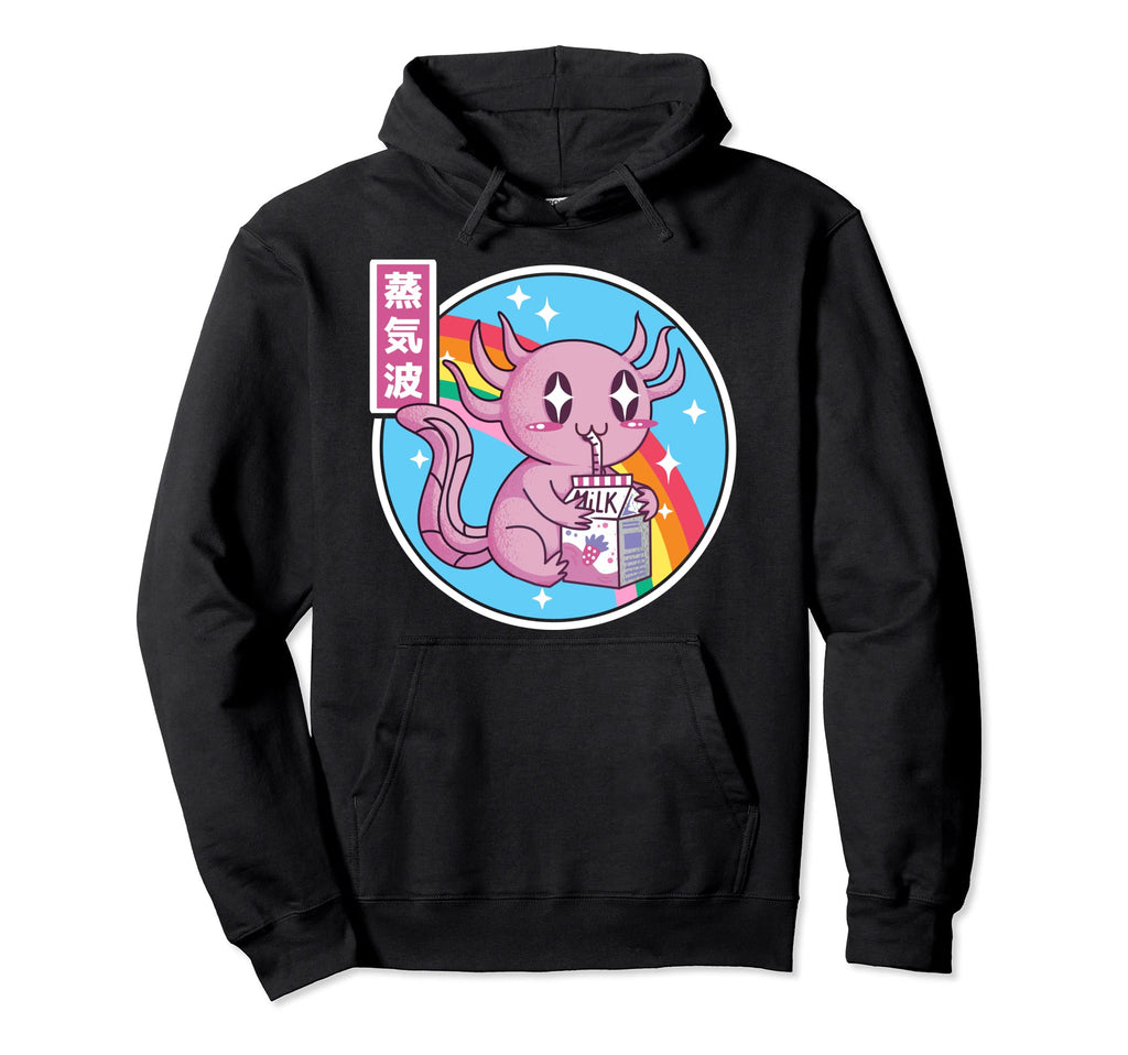 Axolotl Drinking Strawberry Milk Japan Hoodie - Minimalist Print Men Women - T-Shirt, Sweatshirt, Hoodie