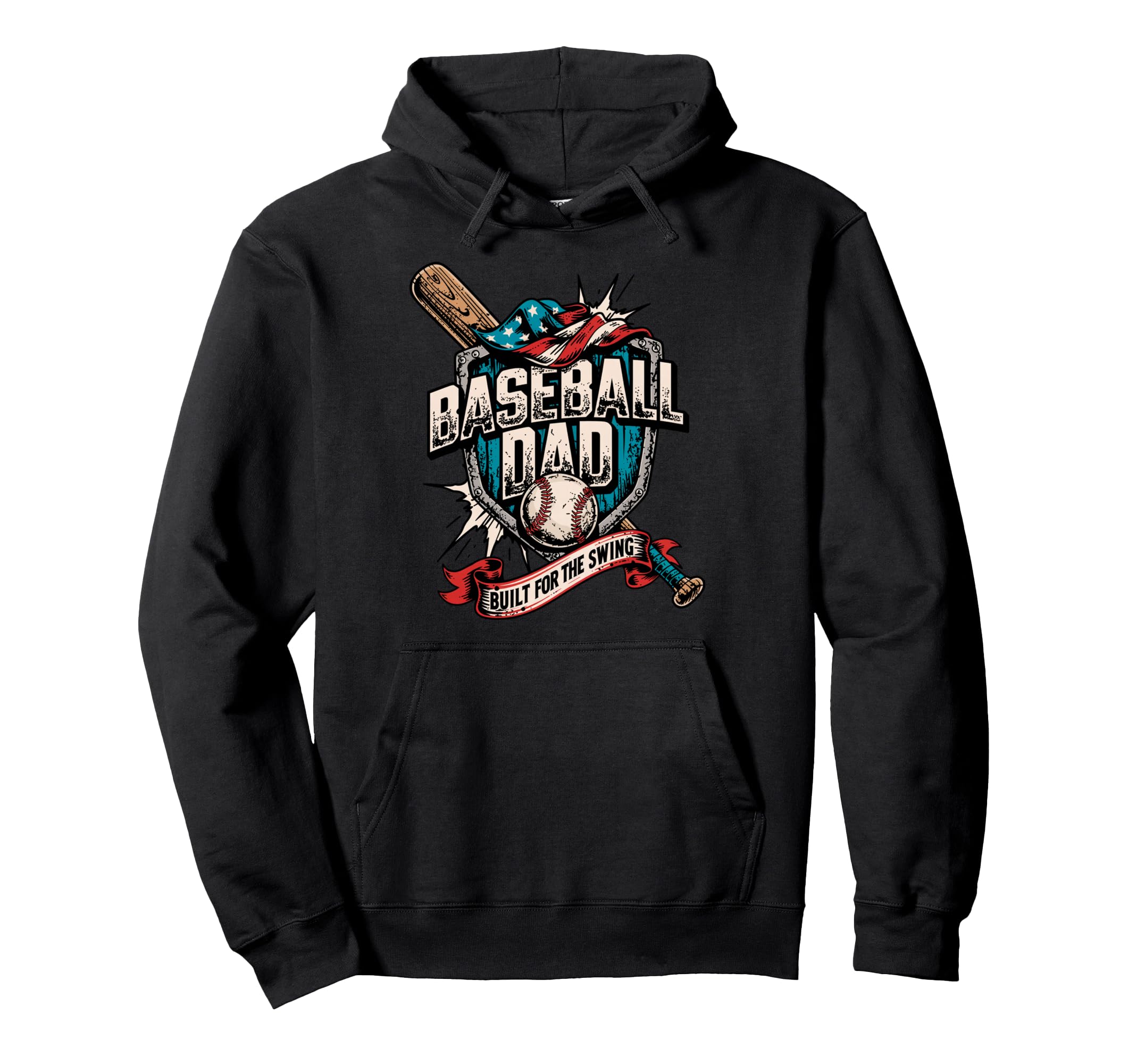 Funny Patriotic Baseball Dad Built Swing Hoodie - Custom Art Print Unisex - T-Shirt, Sweatshirt, Hoodie