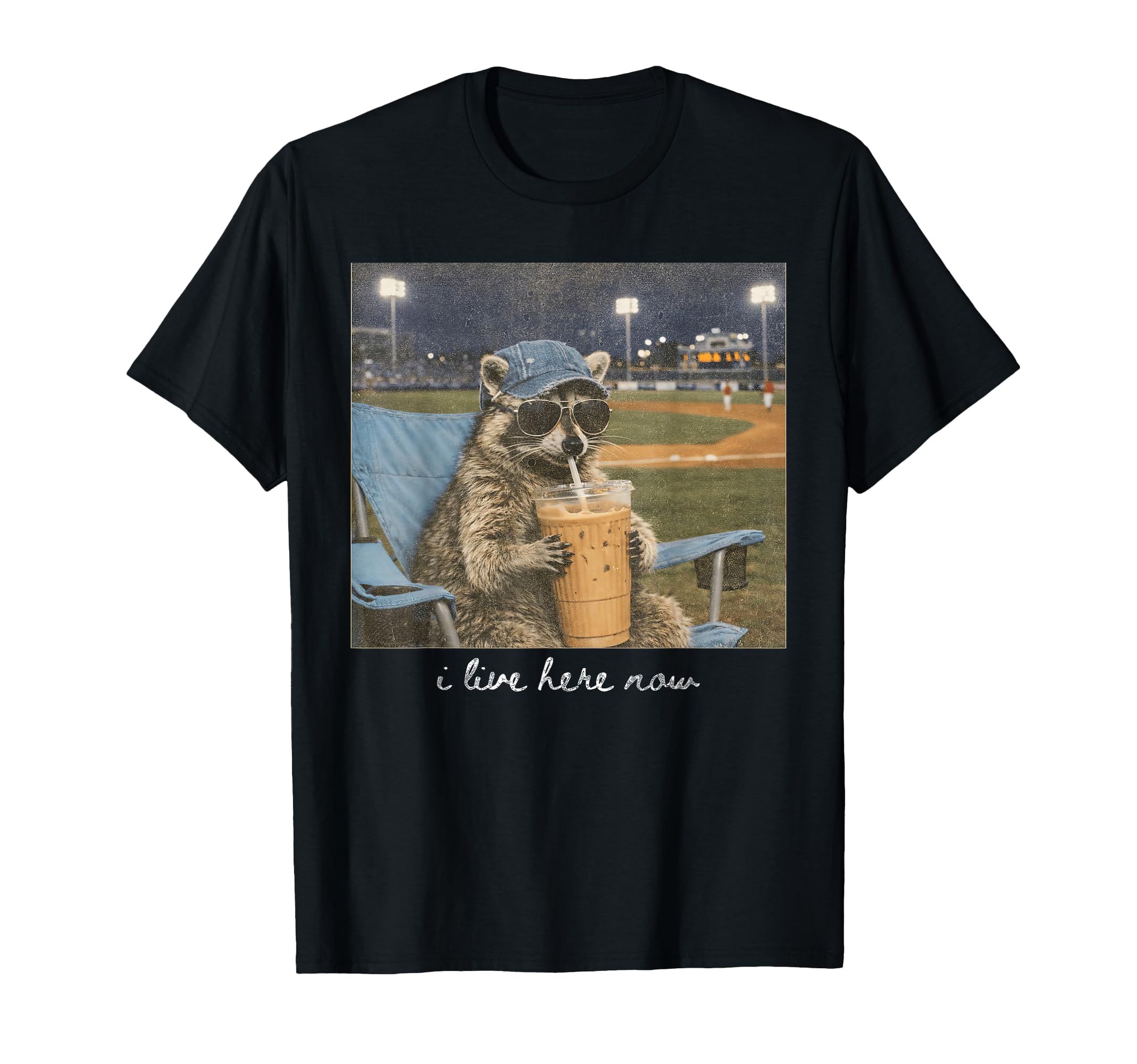 I Live Here Now Raccoon Drink Coffee T-Shirt - Fun Novelty Design Unisex - T-Shirt, Sweatshirt, Hoodie