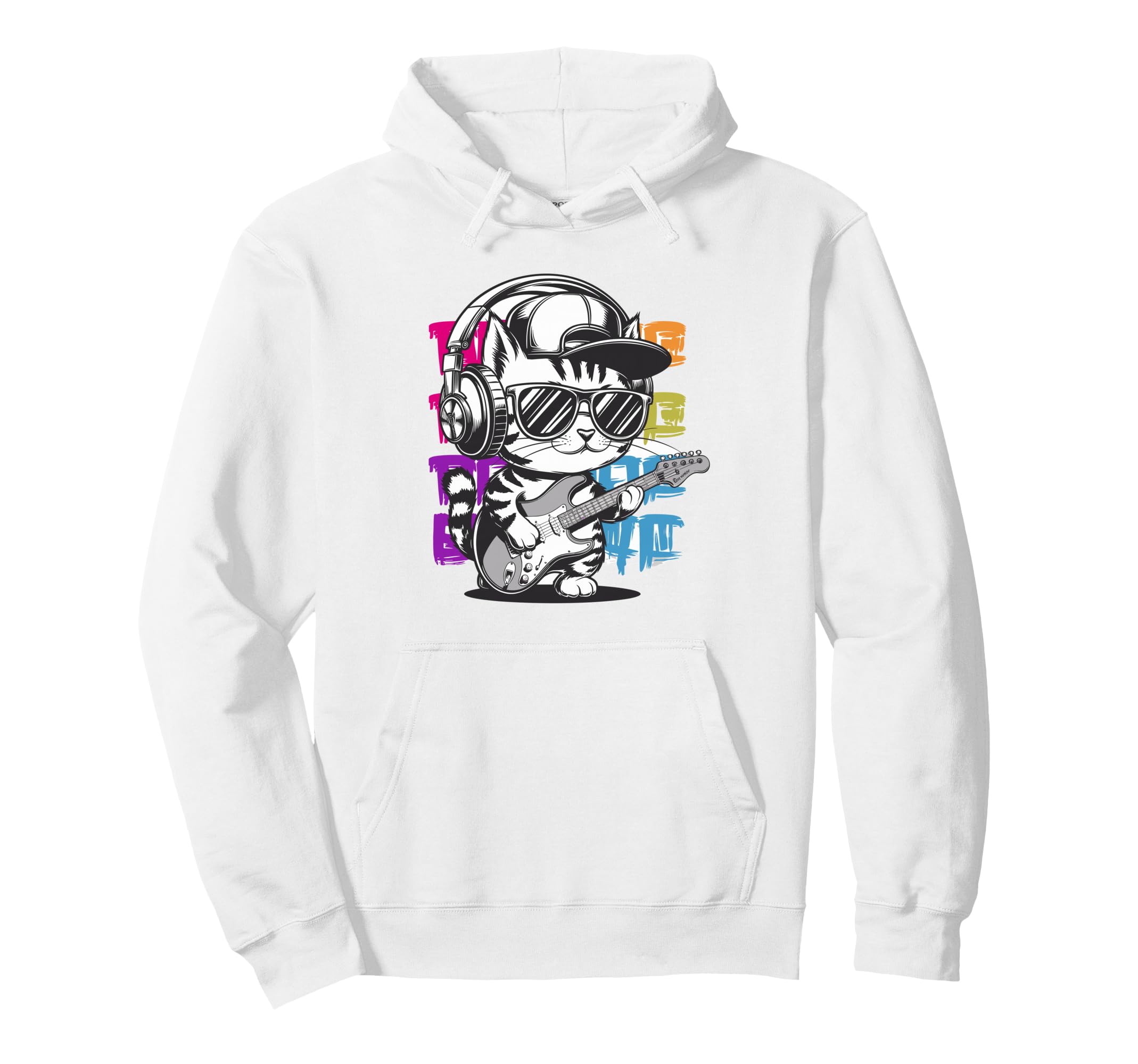 Hip Hop Cat Headphones Electric Hoodie - Casual Everyday Wear for Adults - T-Shirt, Sweatshirt, Hoodie