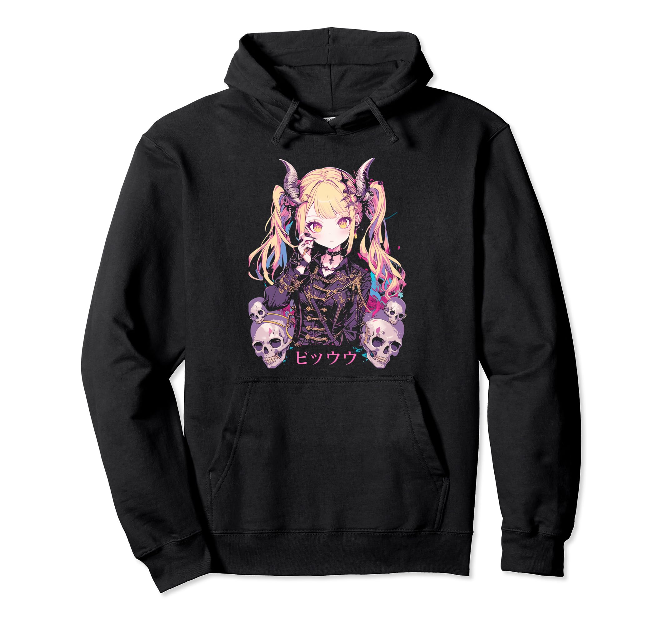 Goth Grunge Demon Anime Waifu Horror Hoodie - Casual Everyday Wear Unisex - T-Shirt, Sweatshirt, Hoodie