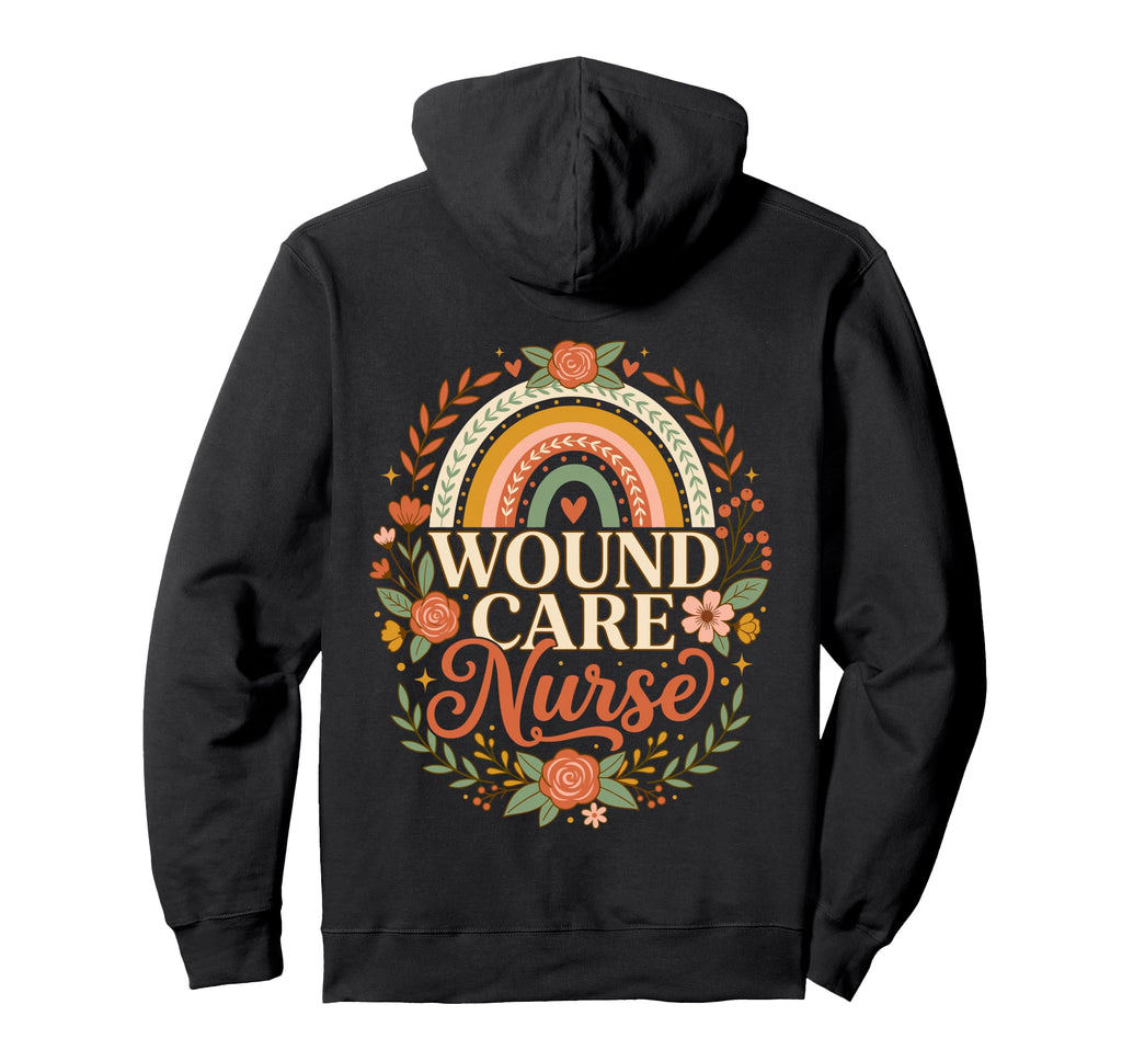 Wound Care Nurse Boho Rainbow Floral Rn Hoodie - Unique Graphic for Adults - T-Shirt, Sweatshirt, Hoodie