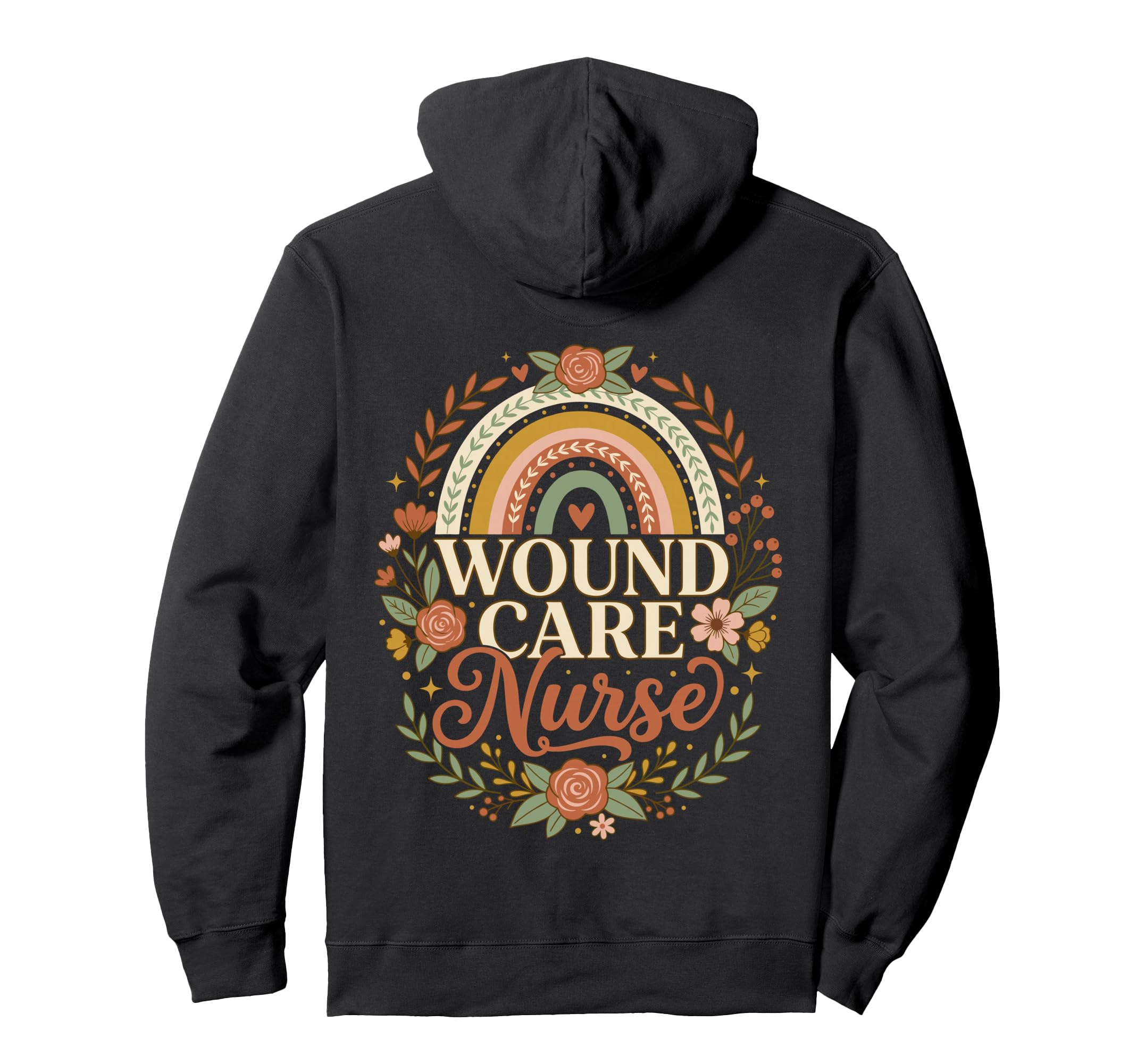 Wound Care Nurse Boho Rainbow Floral Rn Hoodie - Unique Graphic for Adults - T-Shirt, Sweatshirt, Hoodie