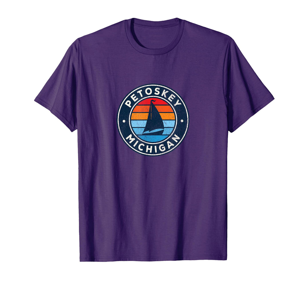 Petoskey Michigan Mi Sailboat 70S T-Shirt - Novelty Apparel for Adults - T-Shirt, Sweatshirt, Hoodie