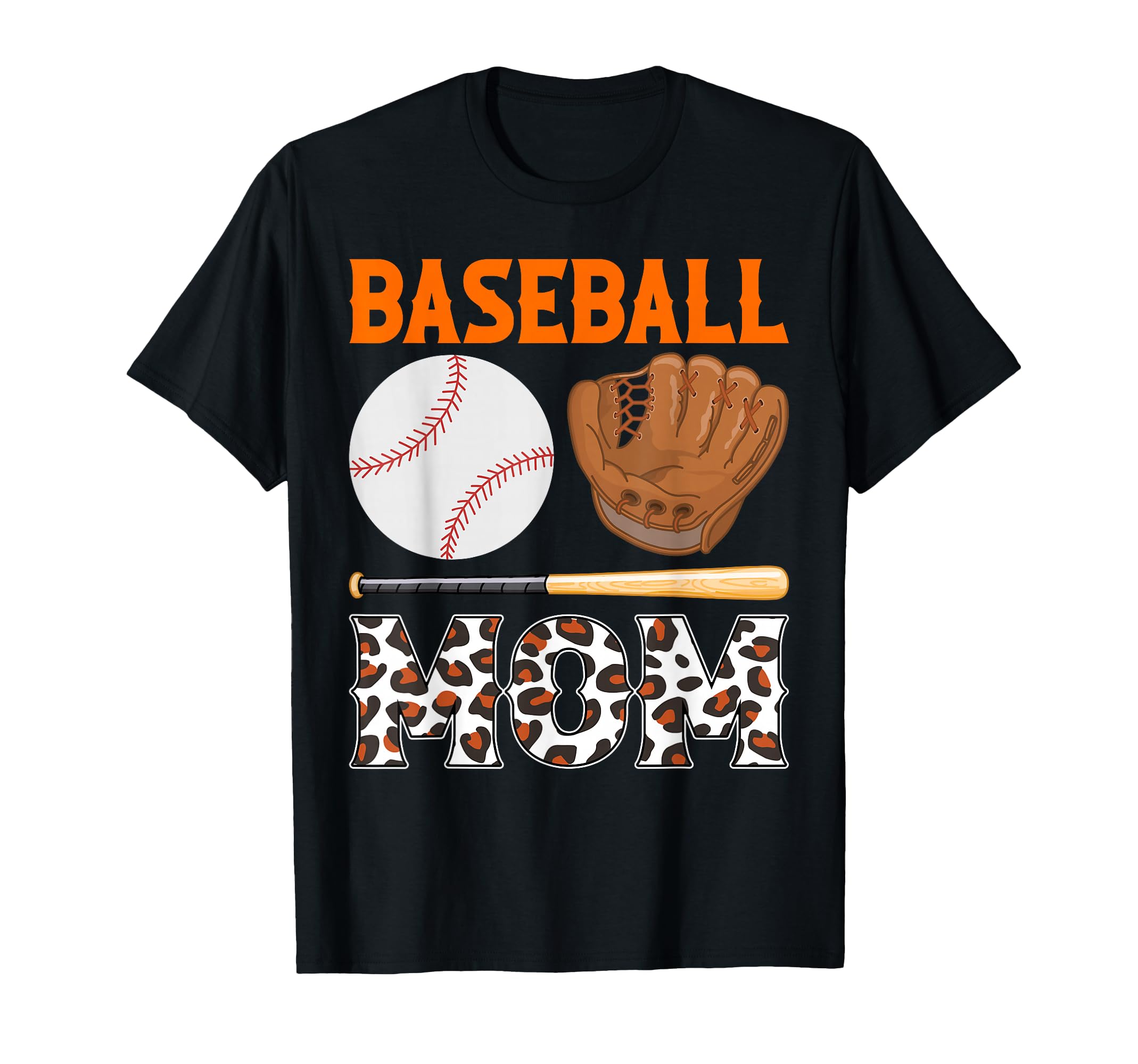 Baseball Mom Orange Leopard Baseball Mama T-Shirt - Streetwear Style Unisex - T-Shirt, Sweatshirt, Hoodie