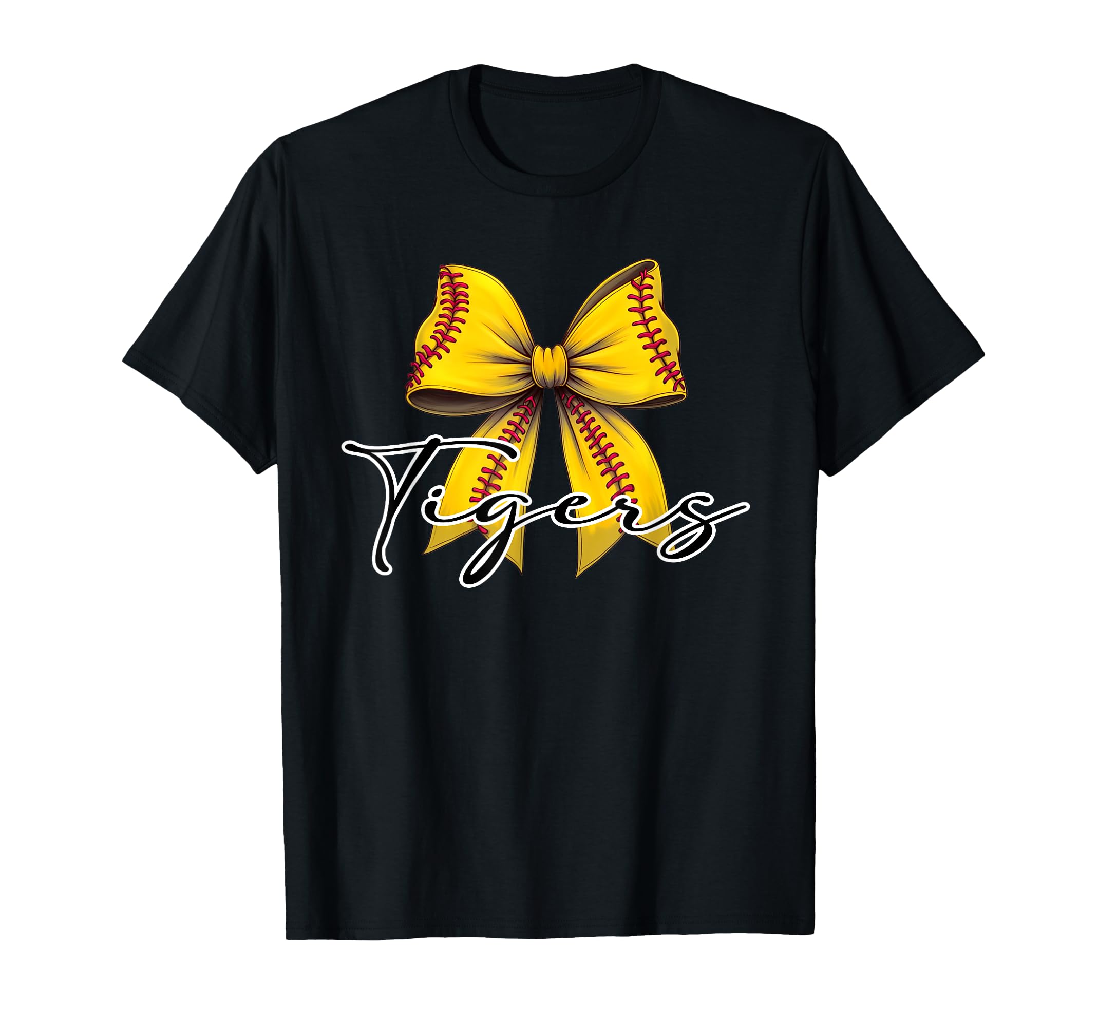 Tigers Softball Coquette Bow T-Shirt - Minimalist Print for Adults - T-Shirt, Sweatshirt, Hoodie