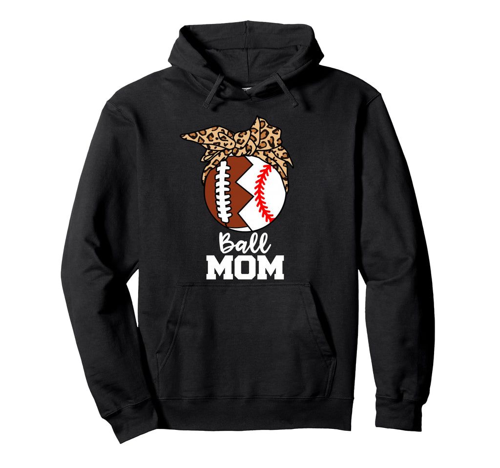 Ball Mom Funny Football Baseball Leopard Mom Hoodie - Graphic Print Unisex - T-Shirt, Sweatshirt, Hoodie