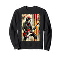 Distressed Cat Playing Guitar 90S Punk Sweatshirt - Graphic Print Unisex - T-Shirt, Sweatshirt, Hoodie