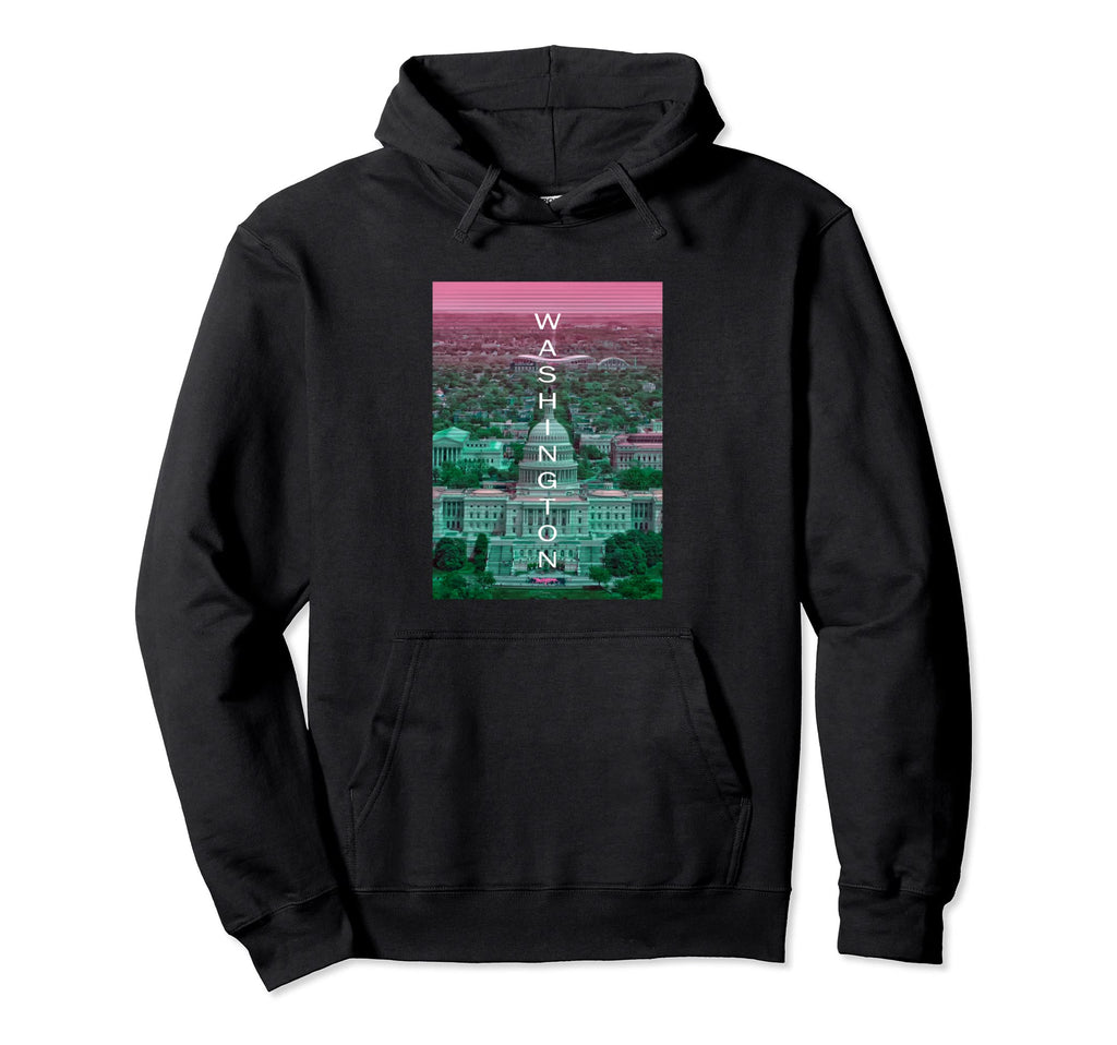 Washington Dc Vaporwave Aesthetic Hoodie - Casual Everyday Wear for Adults - T-Shirt, Sweatshirt, Hoodie