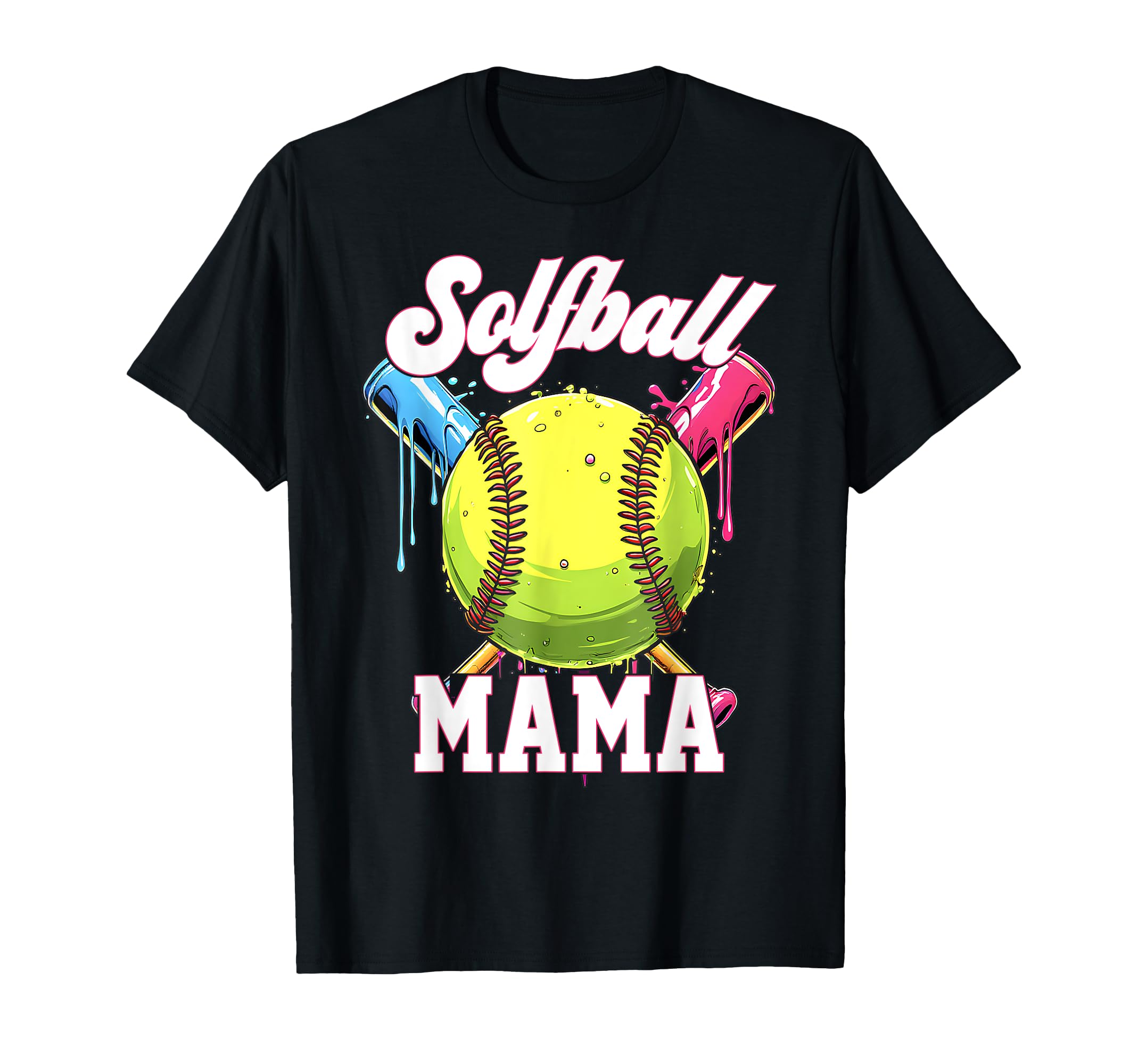 Softball Mama Drip Ice Cream Drip T-Shirt - Trendy Graphic for Adults - T-Shirt, Sweatshirt, Hoodie