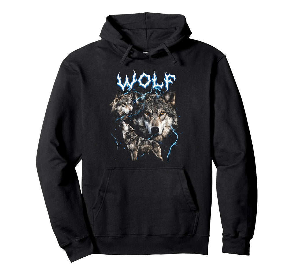 Wolf 90S Heavy Metal Wolf Animal Hoodie - Minimalist Print for Adults - T-Shirt, Sweatshirt, Hoodie
