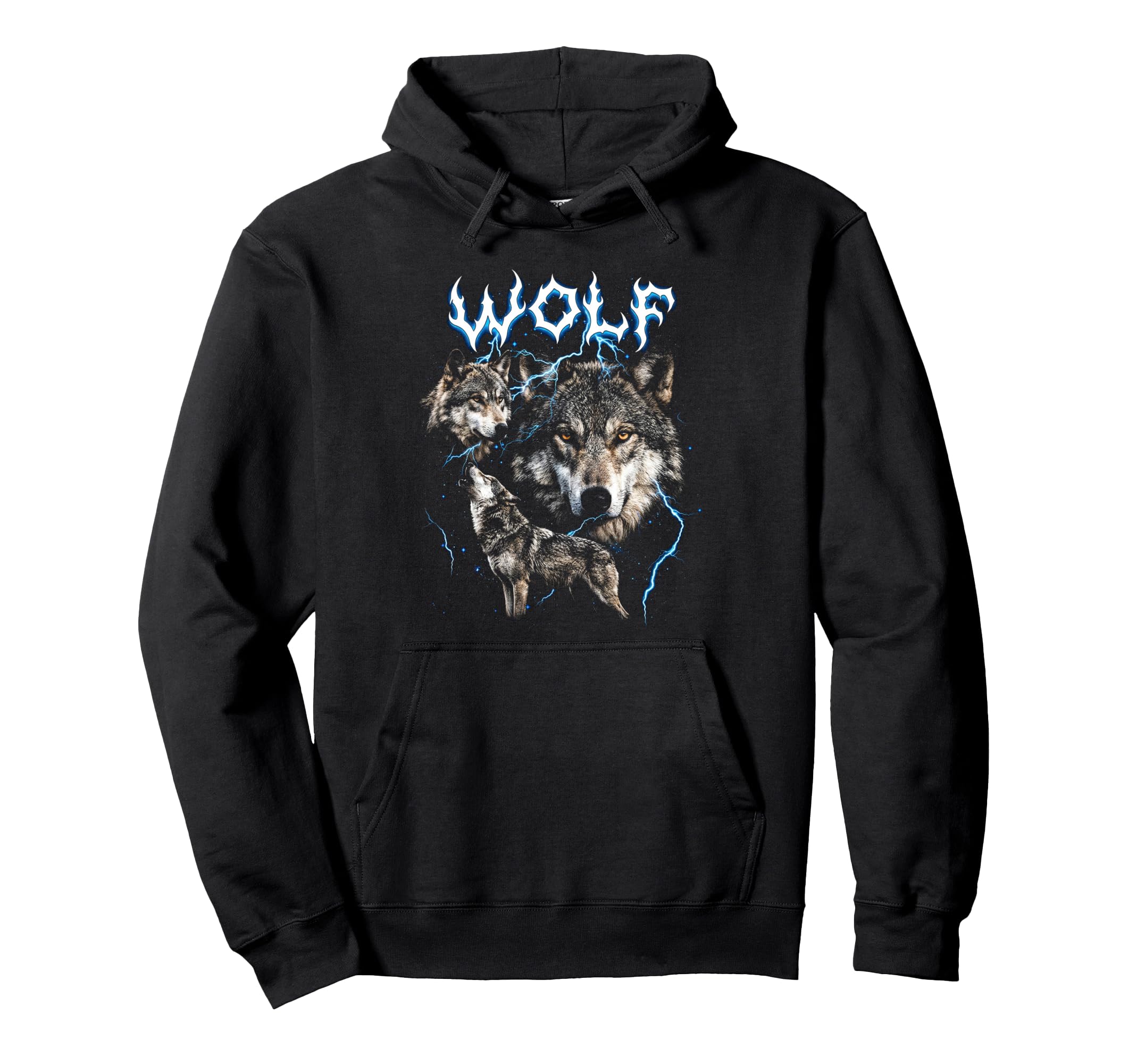 Wolf 90S Heavy Metal Wolf Animal Hoodie - Minimalist Print for Adults - T-Shirt, Sweatshirt, Hoodie