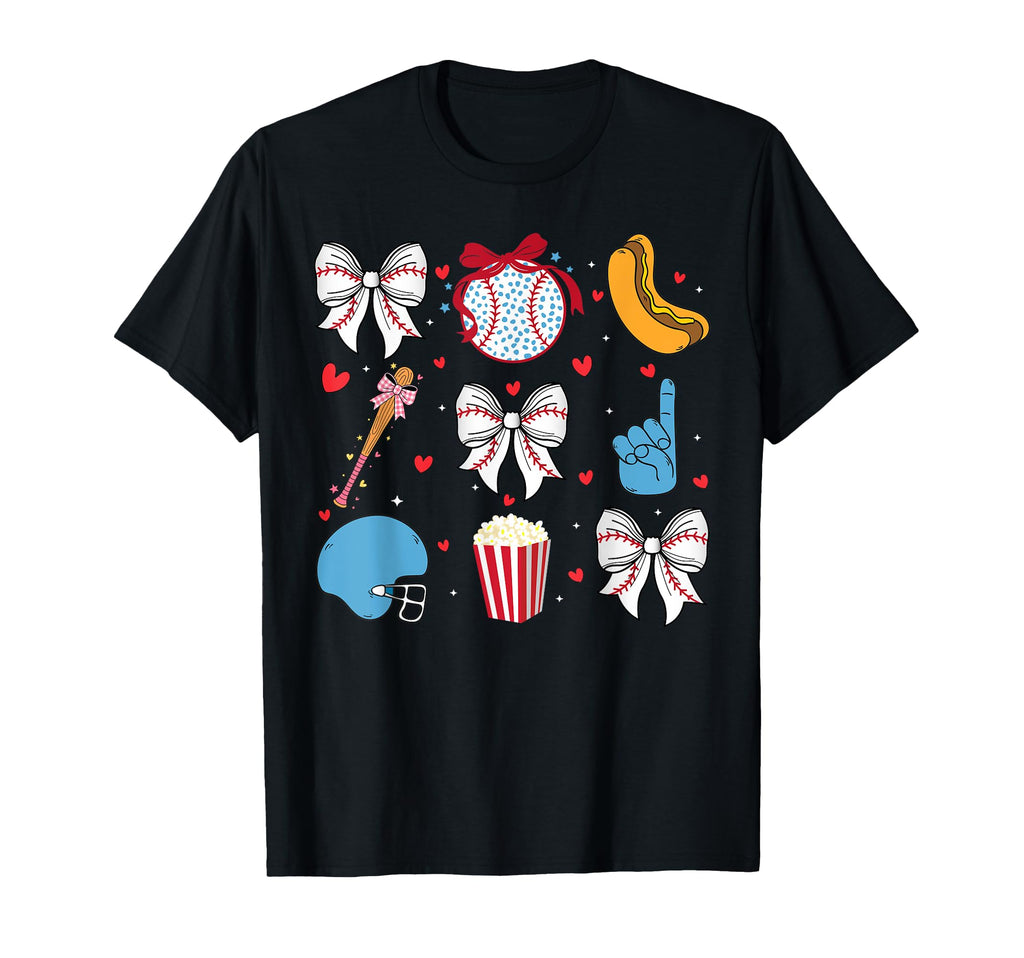 Baseball Coquette Bow Cheer Game Day T-Shirt - Unique Graphic Men Women - T-Shirt, Sweatshirt, Hoodie