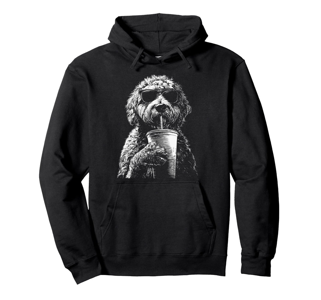 Labradoodle Drinking Iced Coffee Funny Hoodie - Streetwear Style Unisex - T-Shirt, Sweatshirt, Hoodie