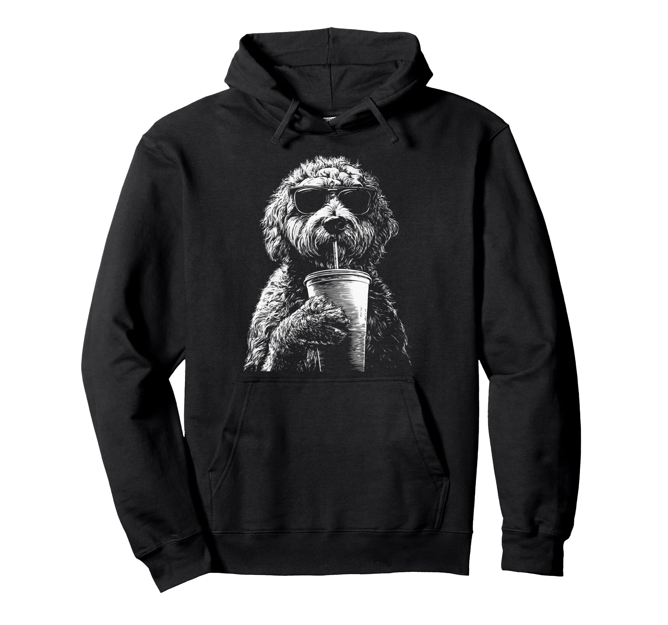 Labradoodle Drinking Iced Coffee Funny Hoodie - Streetwear Style Unisex - T-Shirt, Sweatshirt, Hoodie