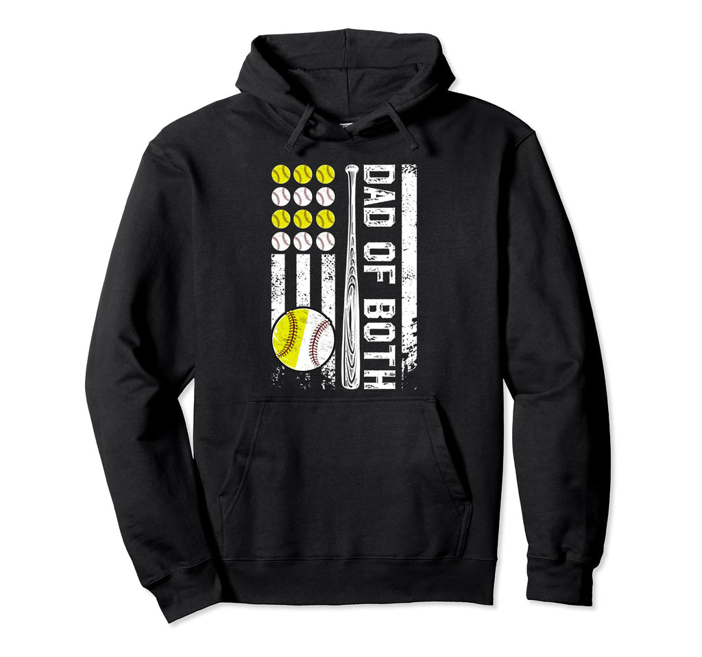 Dad Both Us Flag Baseball Softball Dad Hoodie - Novelty Apparel Men Women - T-Shirt, Sweatshirt, Hoodie