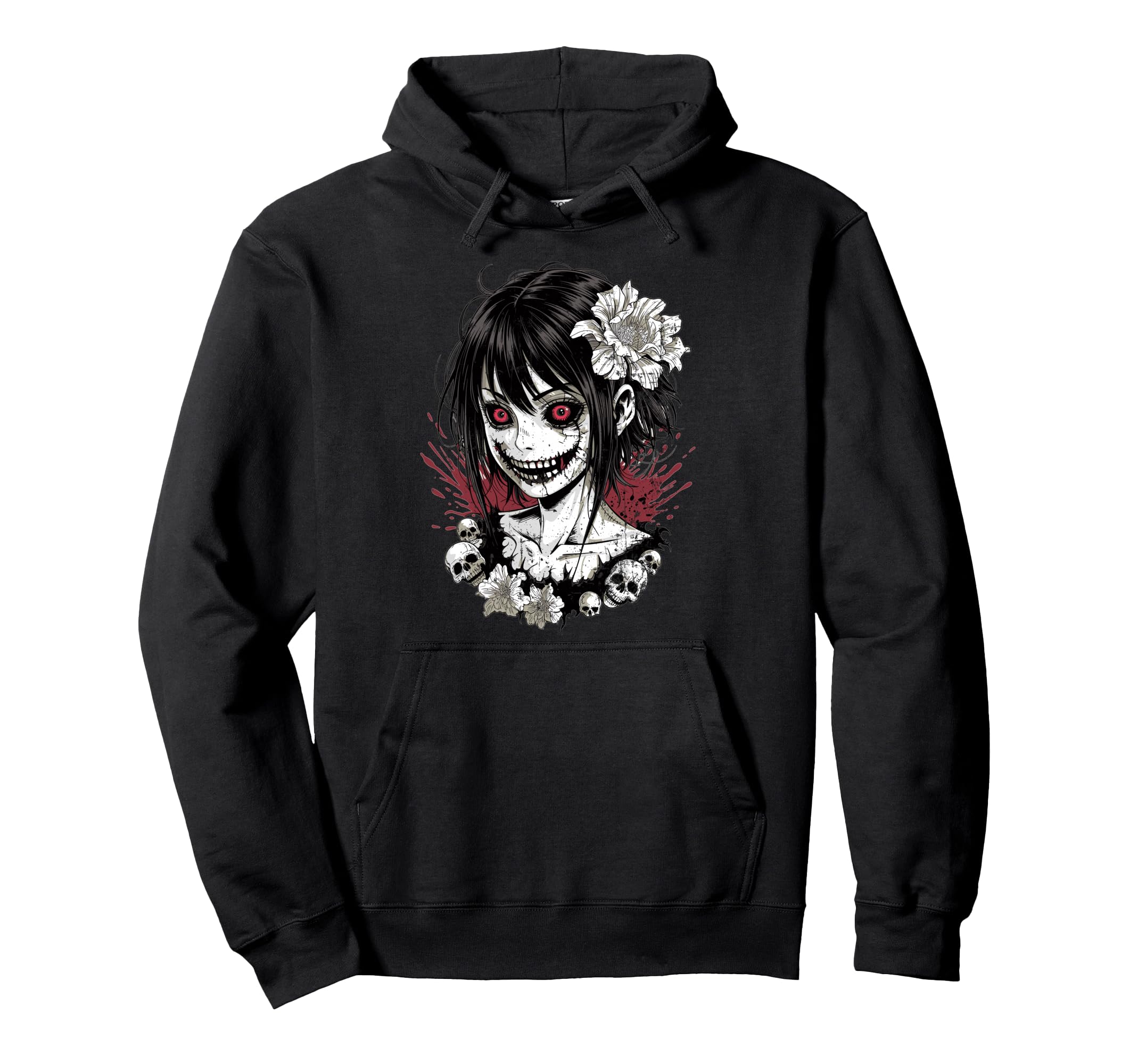 Horror Anime Goth Oni Mask Creepy Hoodie - Graphic Print Men Women - T-Shirt, Sweatshirt, Hoodie