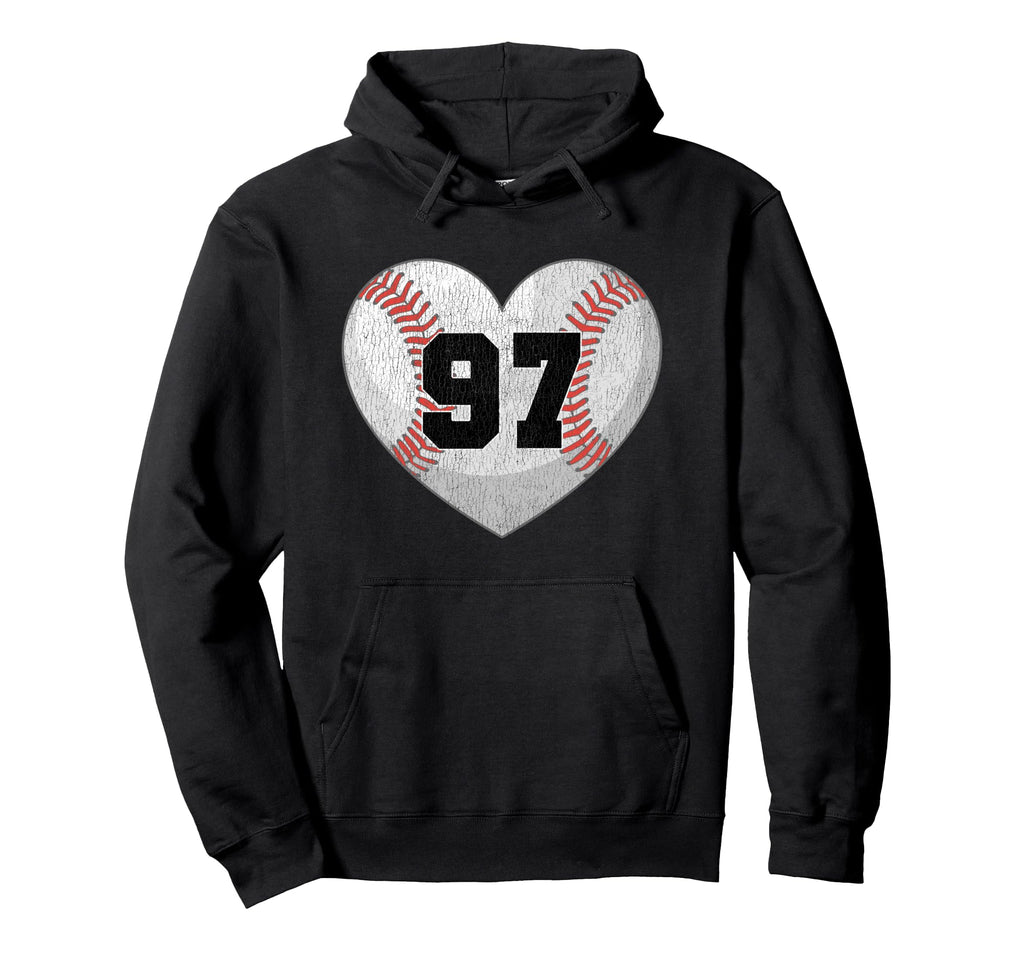 Baseball Number 97 Distressed Hoodie - Casual Everyday Wear Men Women - T-Shirt, Sweatshirt, Hoodie