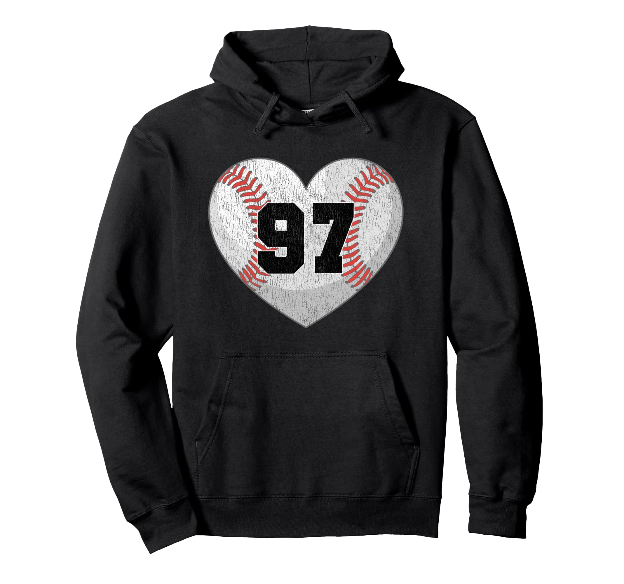 Baseball Number 97 Distressed Hoodie - Casual Everyday Wear Men Women - T-Shirt, Sweatshirt, Hoodie