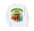 Highland Cow Groovy Floral Sweatshirt - Minimalist Print for Adults - T-Shirt, Sweatshirt, Hoodie