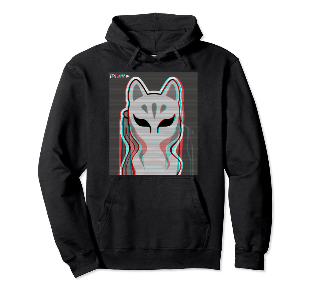 Kitsune Fox Mask Japanese Vaporwave Hoodie - Minimalist Print Unisex - T-Shirt, Sweatshirt, Hoodie