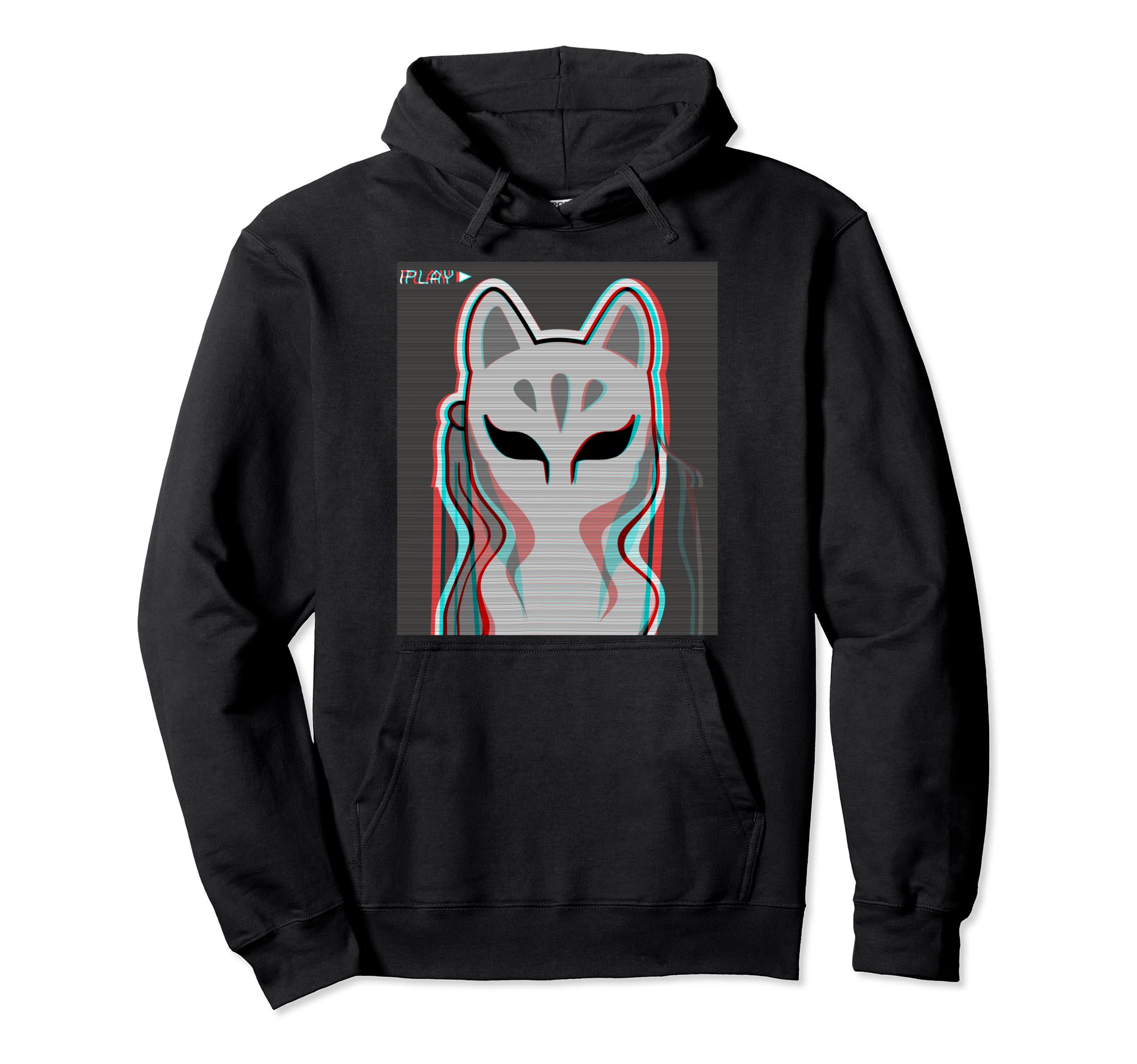 Kitsune Fox Mask Japanese Vaporwave Hoodie - Minimalist Print Unisex - T-Shirt, Sweatshirt, Hoodie