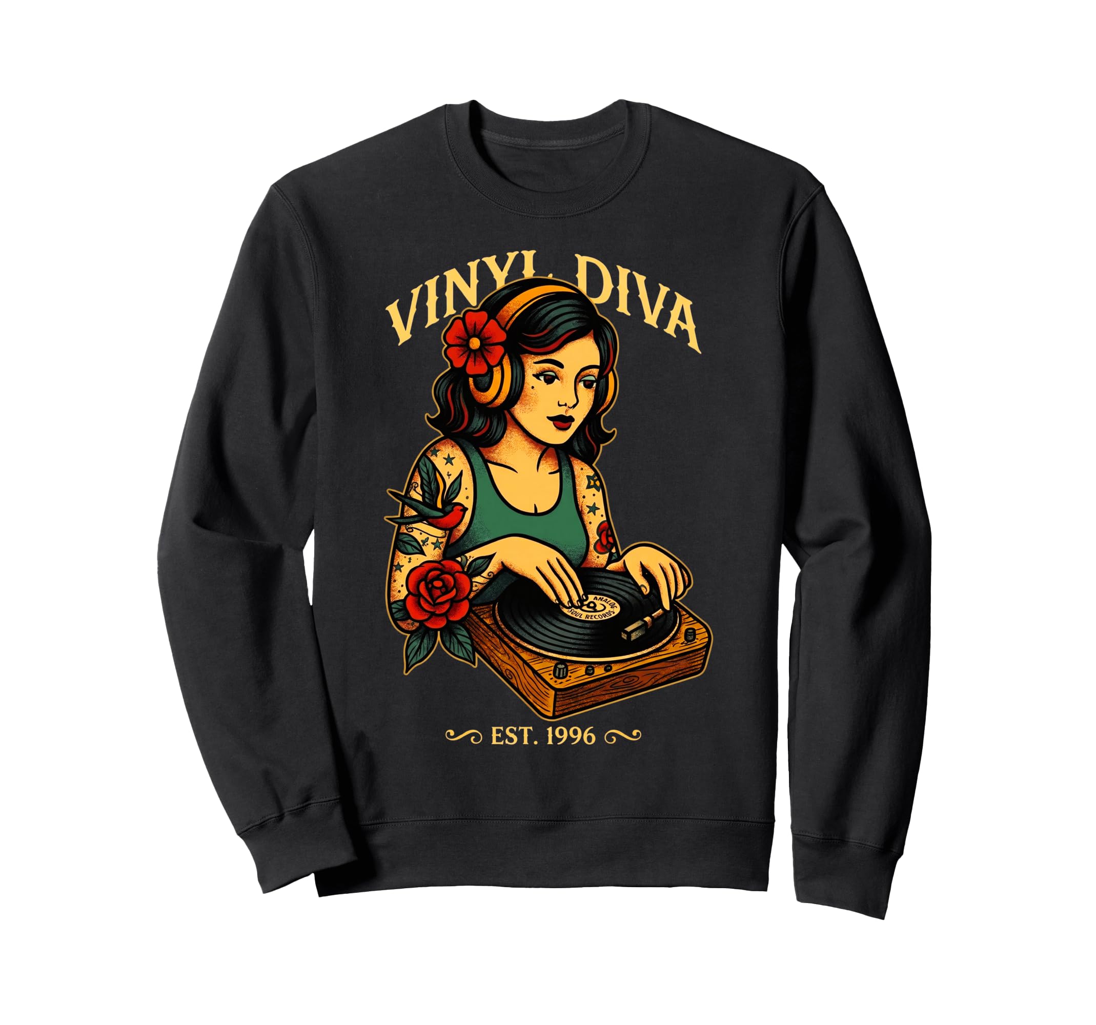 Vinyl Diva Dj Funny Record Sweatshirt - Casual Everyday Wear Men Women - T-Shirt, Sweatshirt, Hoodie
