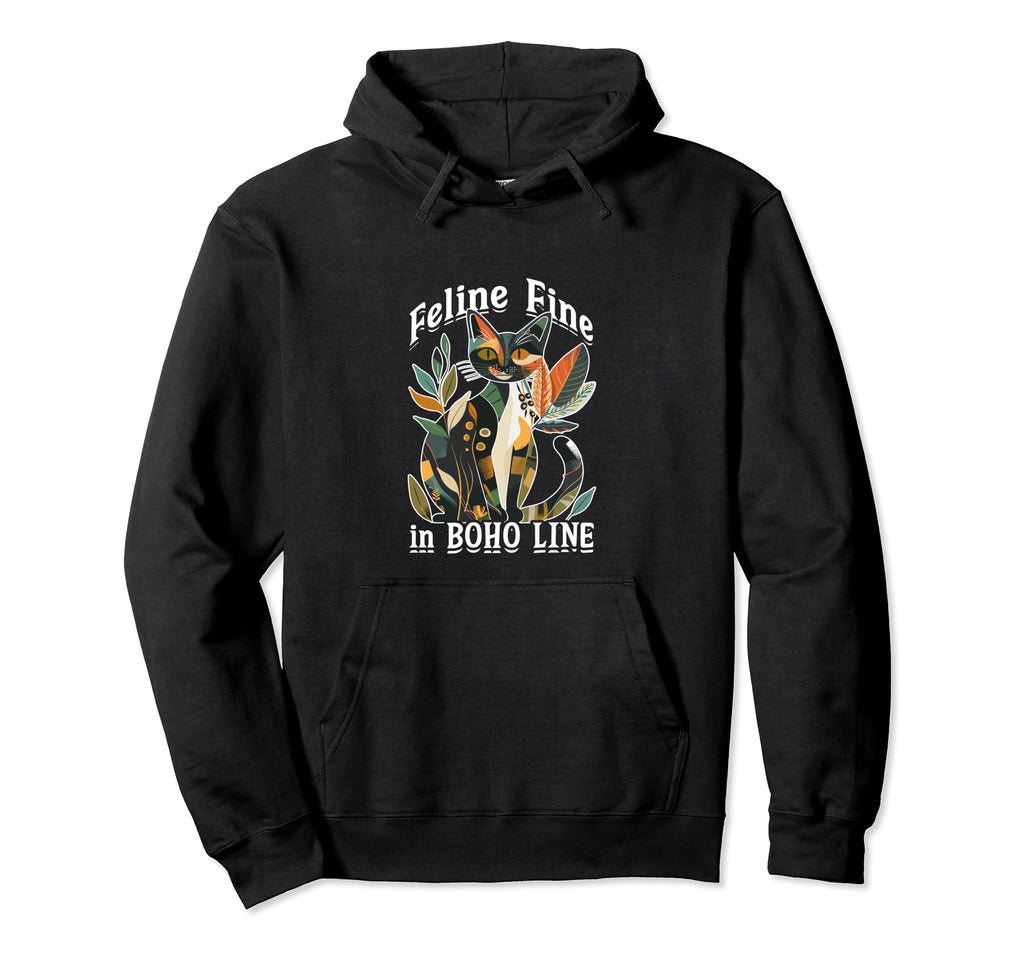 Feline Fine Boho Bohemian Cat Boho Hoodie - Fun Novelty Design for Adults - T-Shirt, Sweatshirt, Hoodie