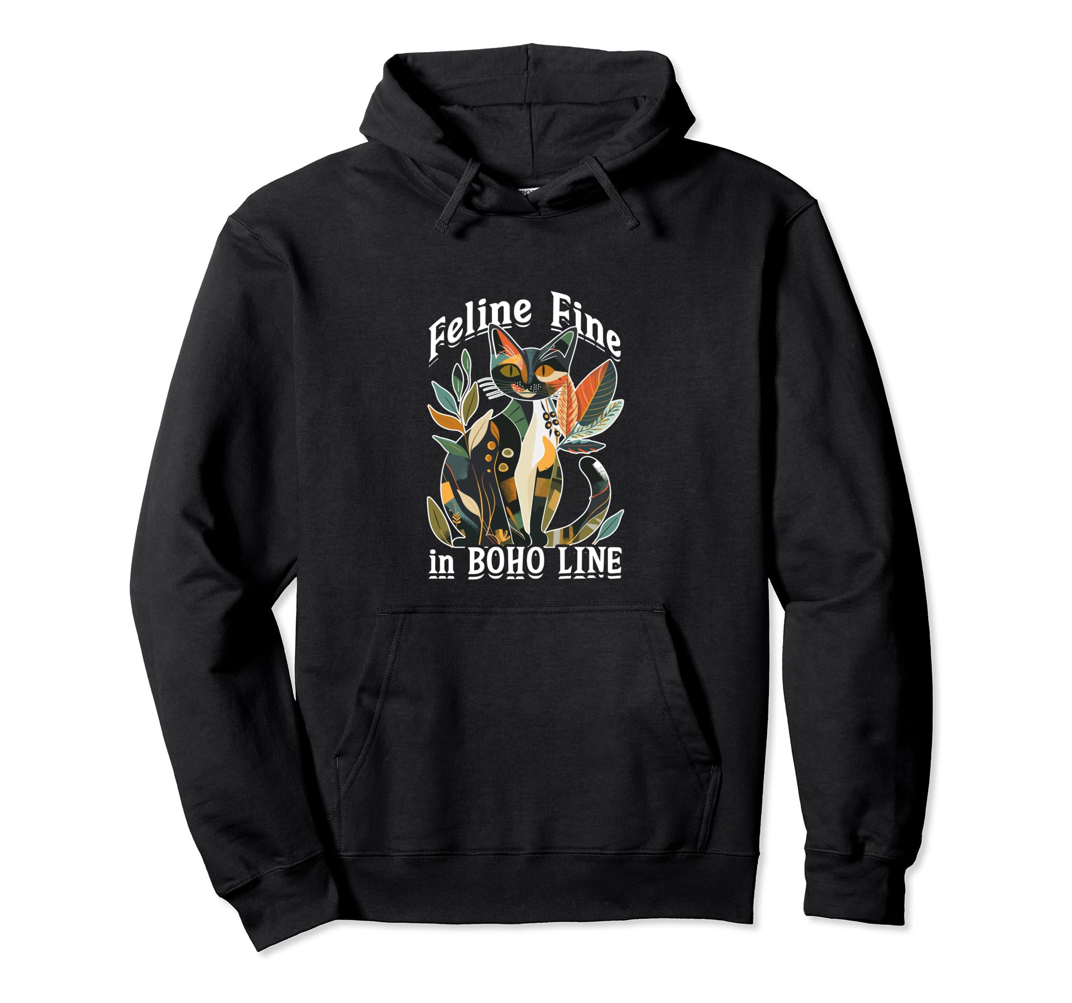 Feline Fine Boho Bohemian Cat Boho Hoodie - Fun Novelty Design for Adults - T-Shirt, Sweatshirt, Hoodie