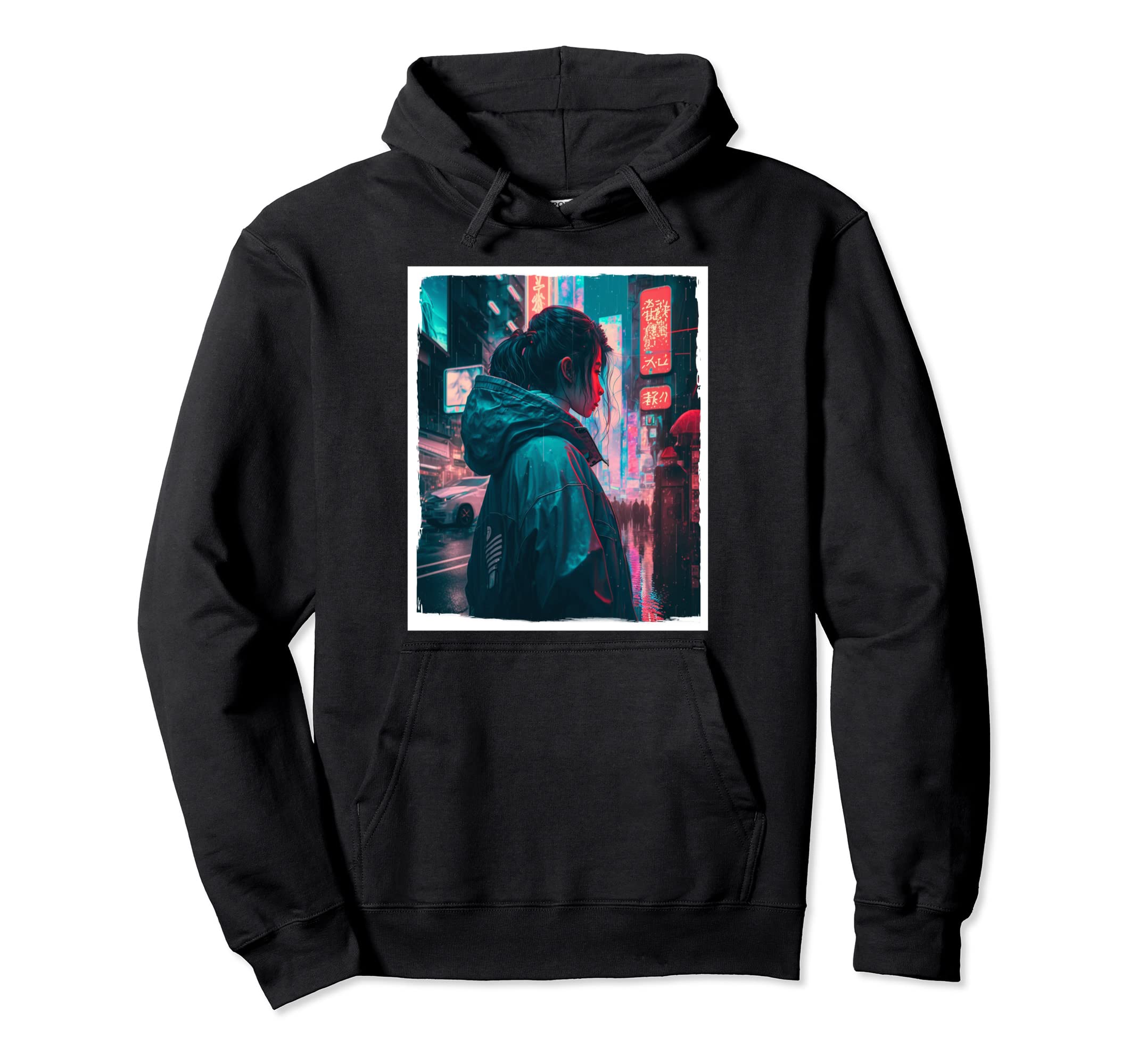 Vaporwave Aesthetic Japan Neon Rain Emo Hoodie - Minimalist Print Unisex - T-Shirt, Sweatshirt, Hoodie