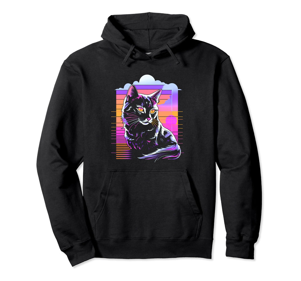 80S Vaporwave Aesthetics Cat Hoodie - Unique Graphic for Adults - T-Shirt, Sweatshirt, Hoodie