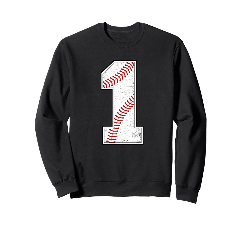 Baseball Jersey Number 1 Distressed Sweatshirt - Trendy Graphic Men Women - T-Shirt, Sweatshirt, Hoodie