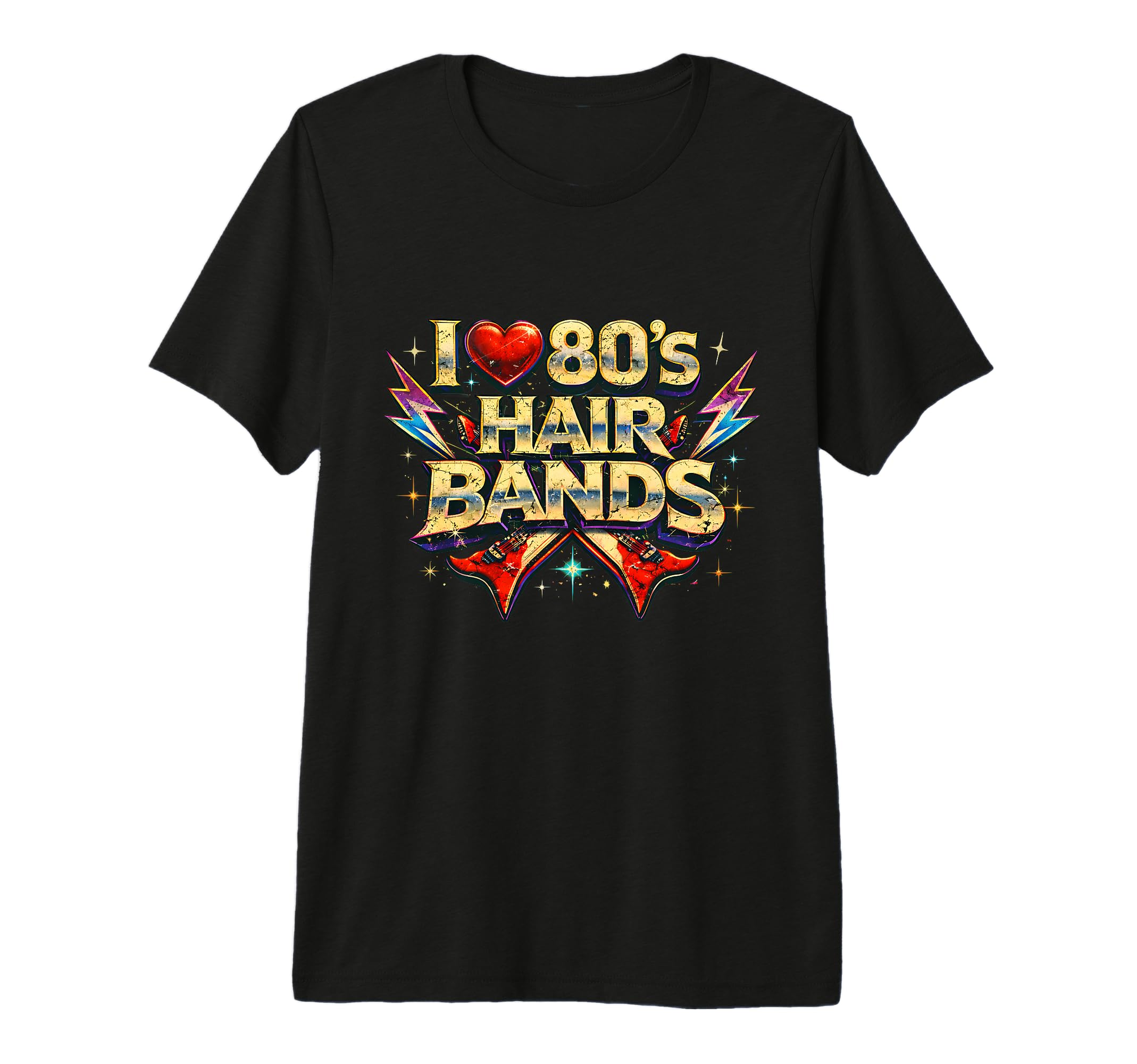 I Love 80S Hair Bands Distressed 80S T-Shirt - Graphic Print for Adults - T-Shirt, Sweatshirt, Hoodie
