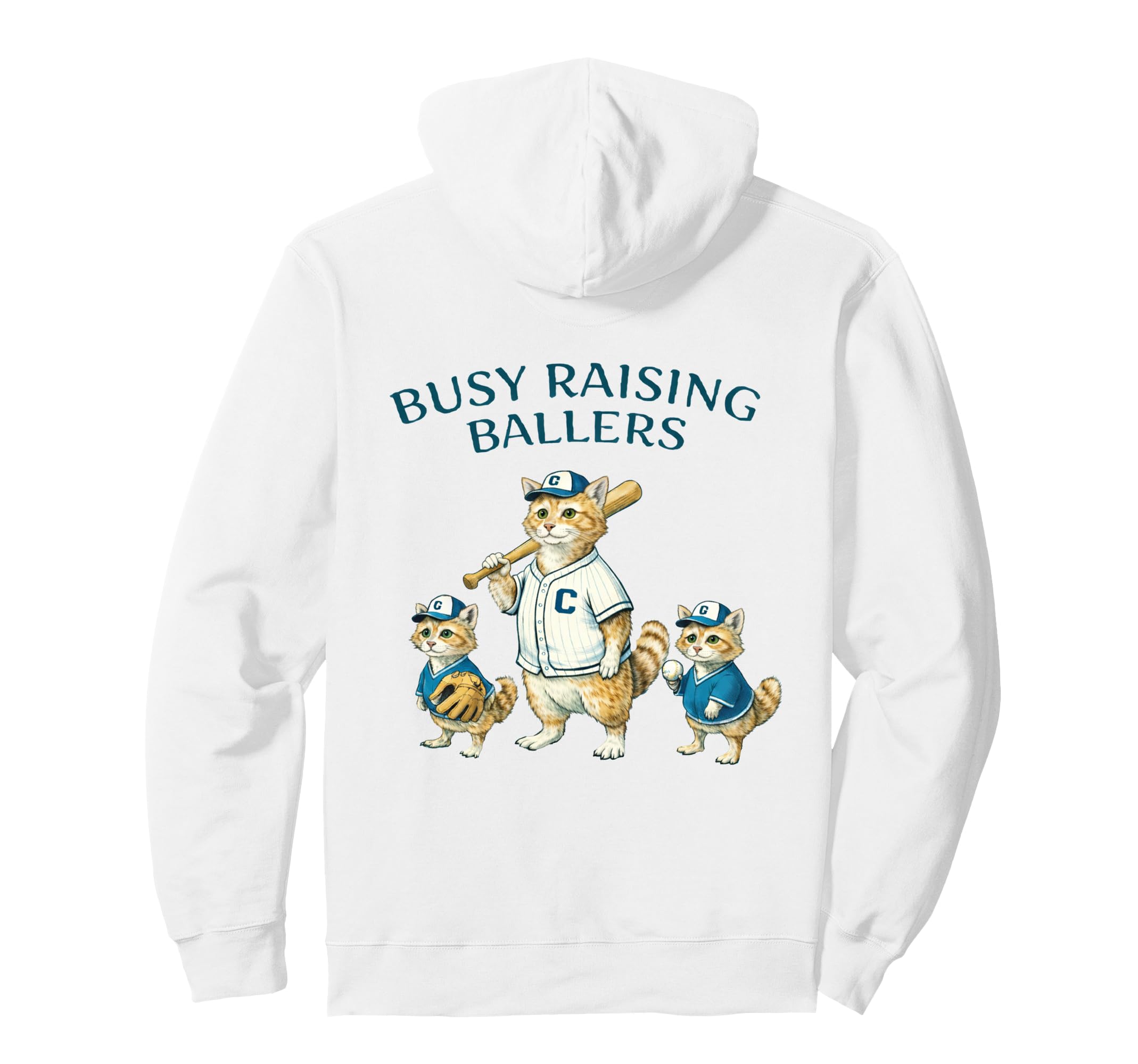 Busy Raising Baller Baseball Softball Mom Cat Hoodie - Graphic Print Unisex - T-Shirt, Sweatshirt, Hoodie