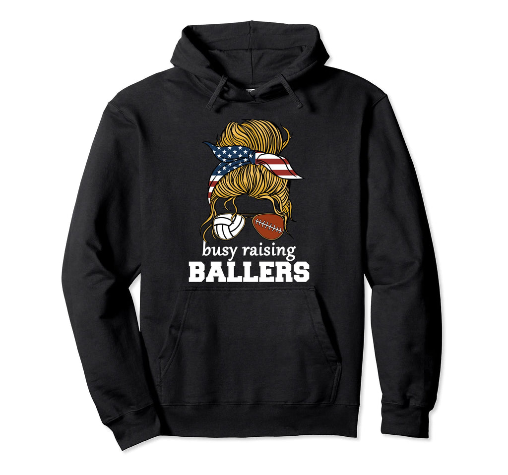 Volleyball And Football Mom Usa Busy Hoodie - Fun Novelty Design Unisex - T-Shirt, Sweatshirt, Hoodie